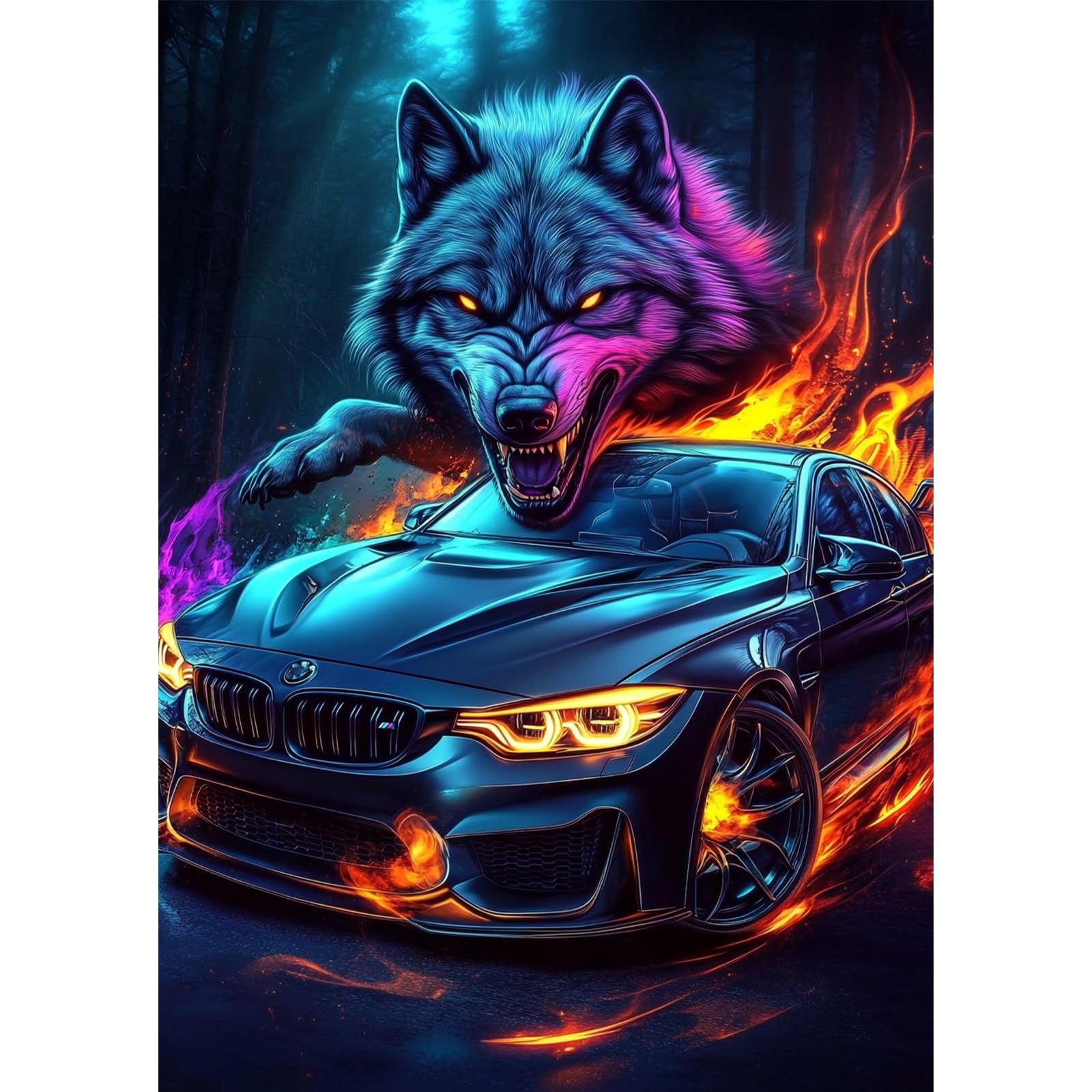 QENSPE Sports Car Diamond Painting, 5D DIY Diamond Art Kits for Adults Wolf Diamond Painting Kit Round Full Drill