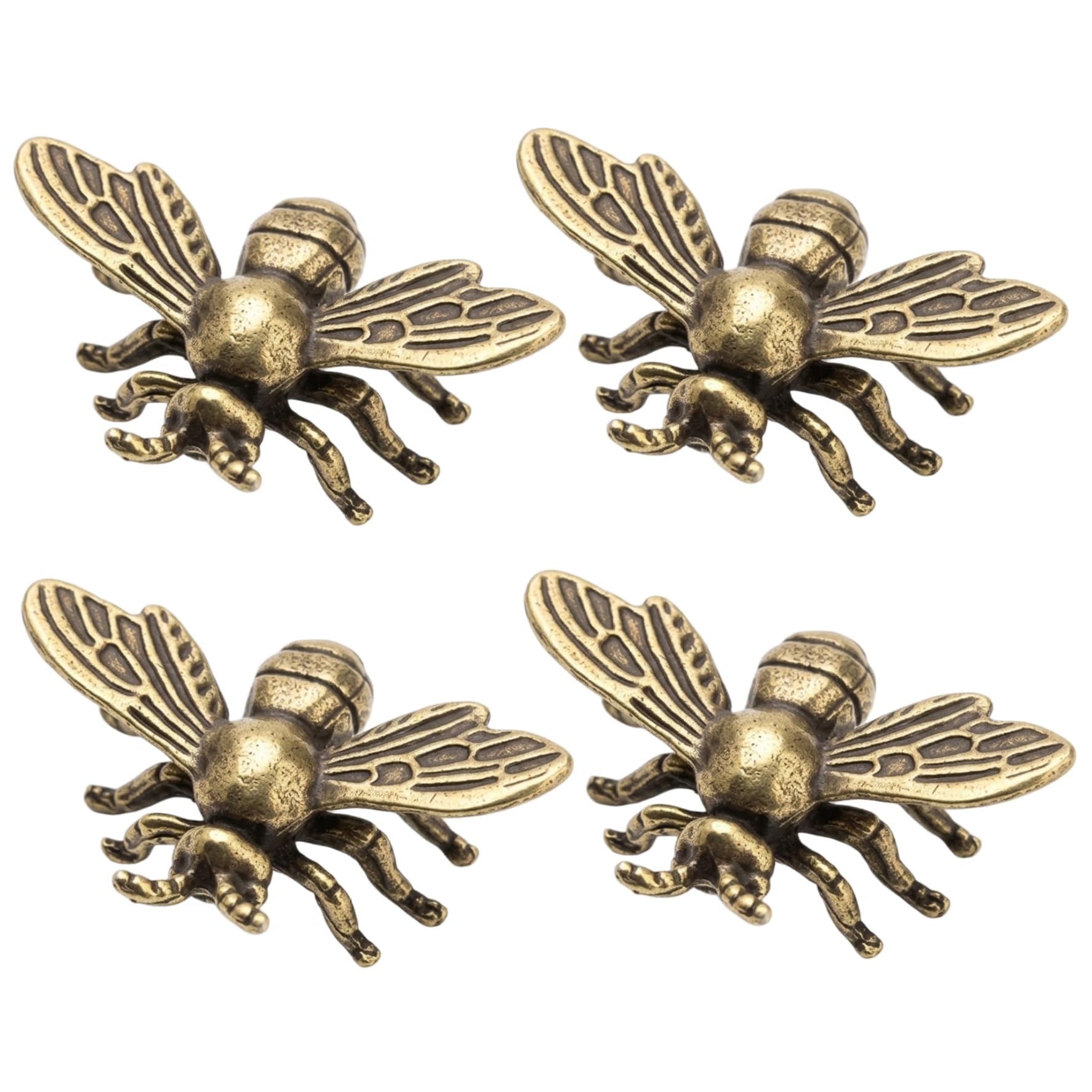 Perodlly 4Pcs Bee Figurines, Intricately Detailed Vintage Honey Bee Decor, Realistic Brass Sculptures for Home Desk Shelf Decor..