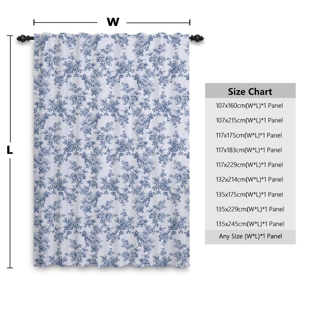 Rideaux Floraux Vintage pour Chambre Rideaux de Ferme Fleur Bleue Style Cottage de Campagne Rideaux à Motifs Passe-Tringle Miteux Chic Traitement de Fenêtre Salon Pergola 135x245cm 1 Panneau