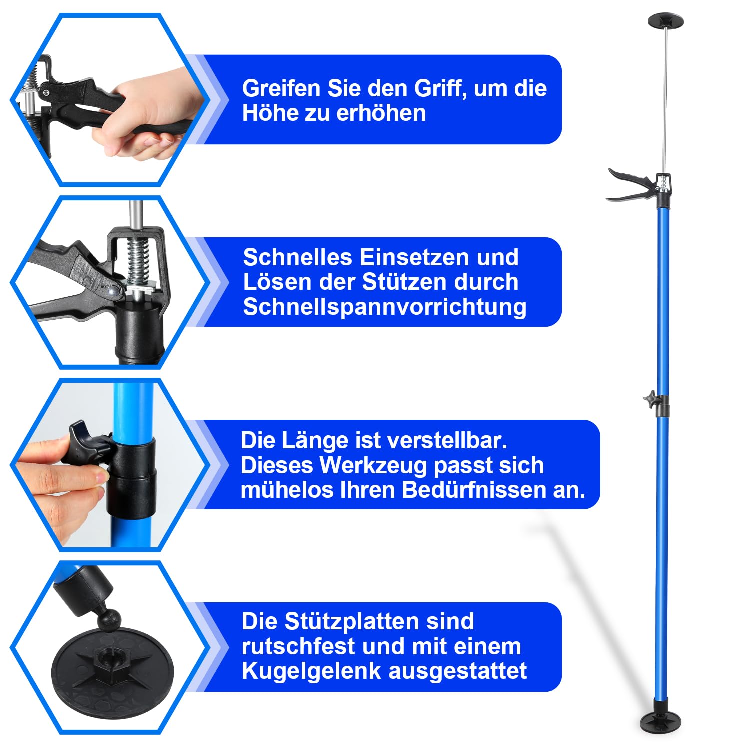Set 4 Aste Telescopiche Di Aiuto Supporto A Una Mano, Supporto A - Foto 5