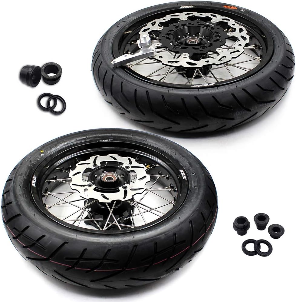 KKE 3.5/4.25x17 Supermoto Dirt bike Cush Drive Wheels Rim Set Compatible with SUZUKI DR650SE 1996-2024 Black