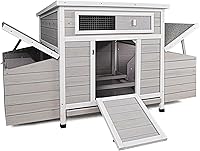 KEWASHIGOODS 58" Large Wooden Chicken Coop for 4-6 Chickens - Weatherproof Asphalt Roof, 6 Nesting Boxes, Removable Tray, Expandable Poultry House