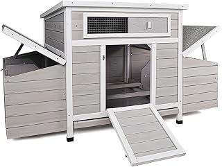 KEWASHIGOODS 58" Large Wooden Chicken Coop for 4-6 Chickens - Weatherproof Asphalt Roof, 6 Nesting Boxes, Removable Tray, Expandable Poultry House