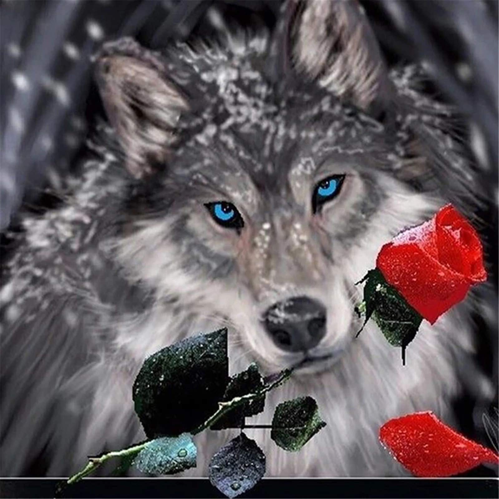 Diamond Painting Full Drill Kits pour Adultes, Loup 5D DIY Broderie Peinture Diamant Image Cristal Strass Enfant Point De Croix Diamant Artisanat Maison Murale Décoration 30x40cm