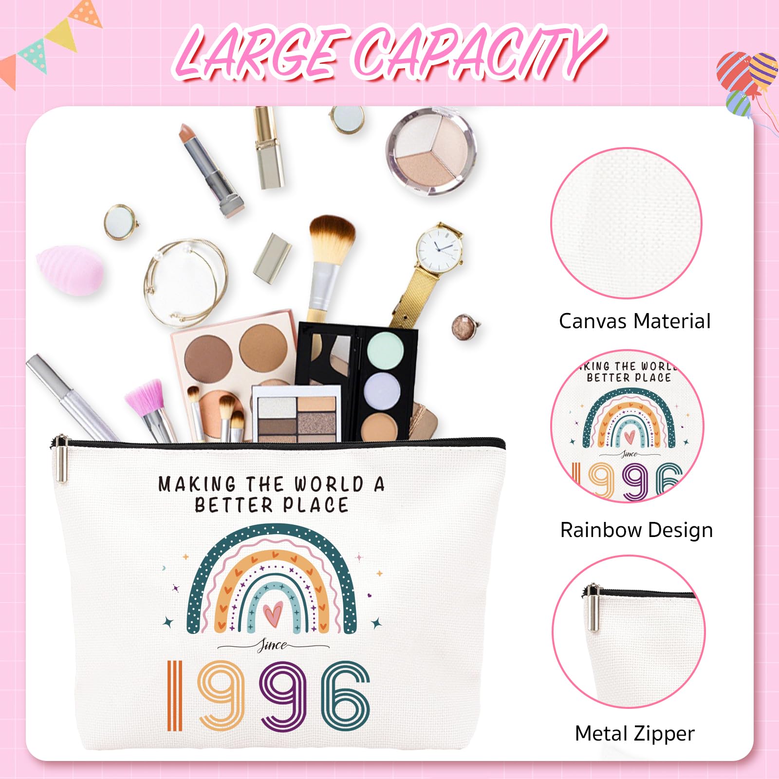 Funny 30th Birthday Gifts for Women – Retro Water-Resistant Makeup Bag, Personalized Socks & Inspirational Keychain, Cute 30th Birthday Gift Set for Bestie, Sister, Friend(1996) - 3