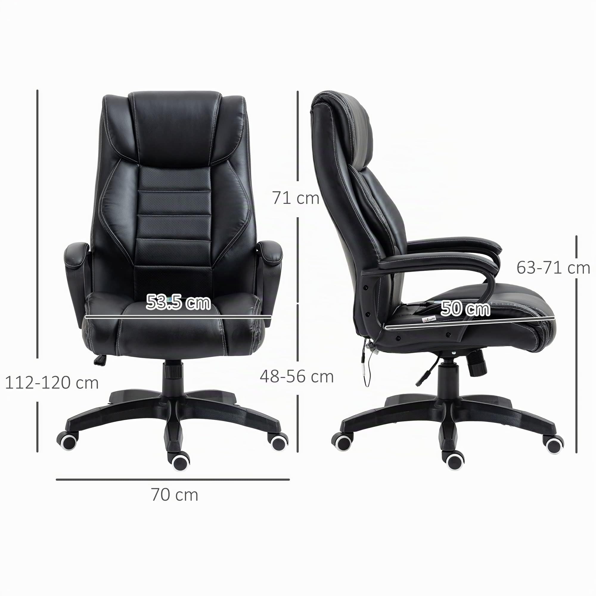 Vinsetto Poltrona Massaggiante da Ufficio 6 Punti 66x78x112-120 cm, Nera