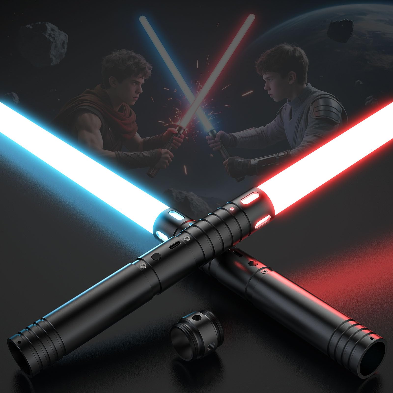 CSNDICE Lightsaber, Metal Hilt Force Fx Dueling Double Light Saber, LED Lightsabers with 15 RGB Colors,Rechargeable Sword for Adult Kids Birthday Xmas Toys Gift Halloween Cosplay 2 Pack