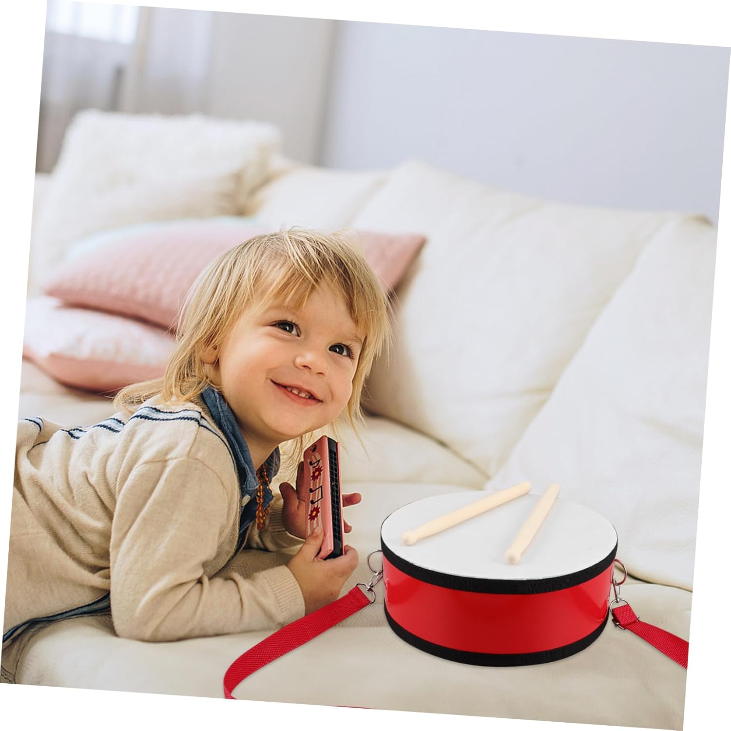 1 Set Red Handheld Snare Drum with Strap Musical Instrument for Preschool Music Education and Performances Enhances Sound Quality and Encourages Teamwork