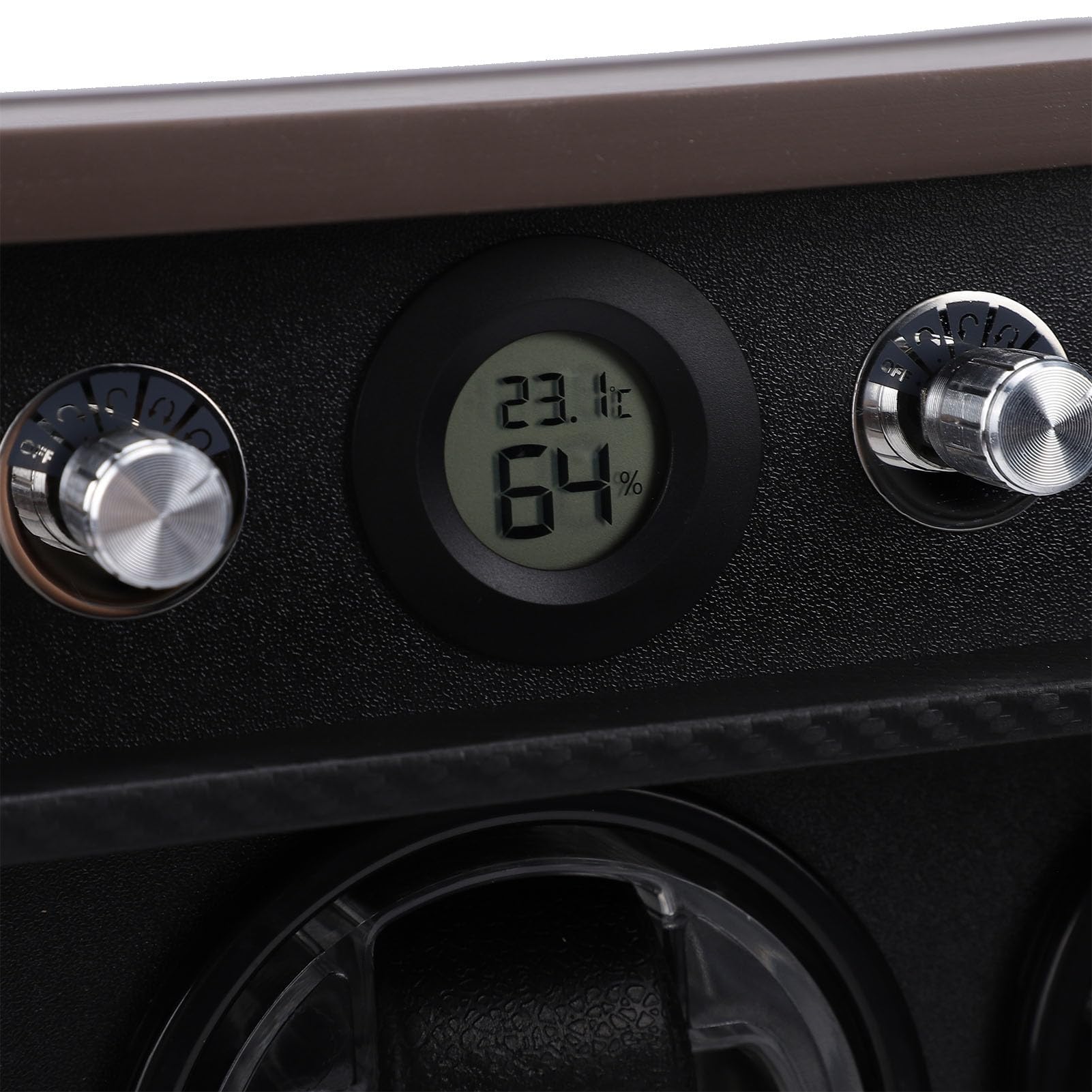 Sxhlseller Leiser Uhrenbeweger für 6 Uhren, 10 DB Leiser Automatischer Uhrenaufzug mit LED-Ambientelicht, 5 Einstellbare Modi, Uhrendreher aus Holzfaserplatte mit Holzmaserung für Mechanische Uhren