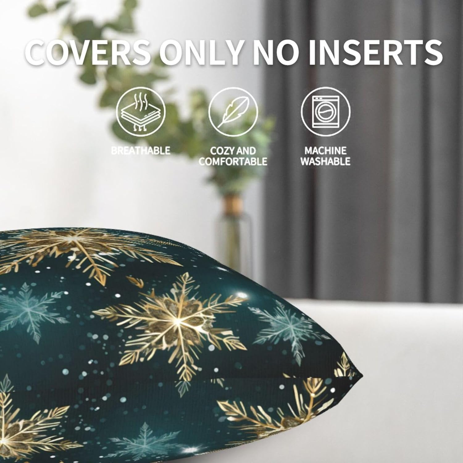 Winter Snowflake Christmas Throw Pillow Covers 20x20 Inch Soft Square Cushion Covers for Couch Sofa Bedroom Living Room Decor Set of 2 Decorative Pillowcase