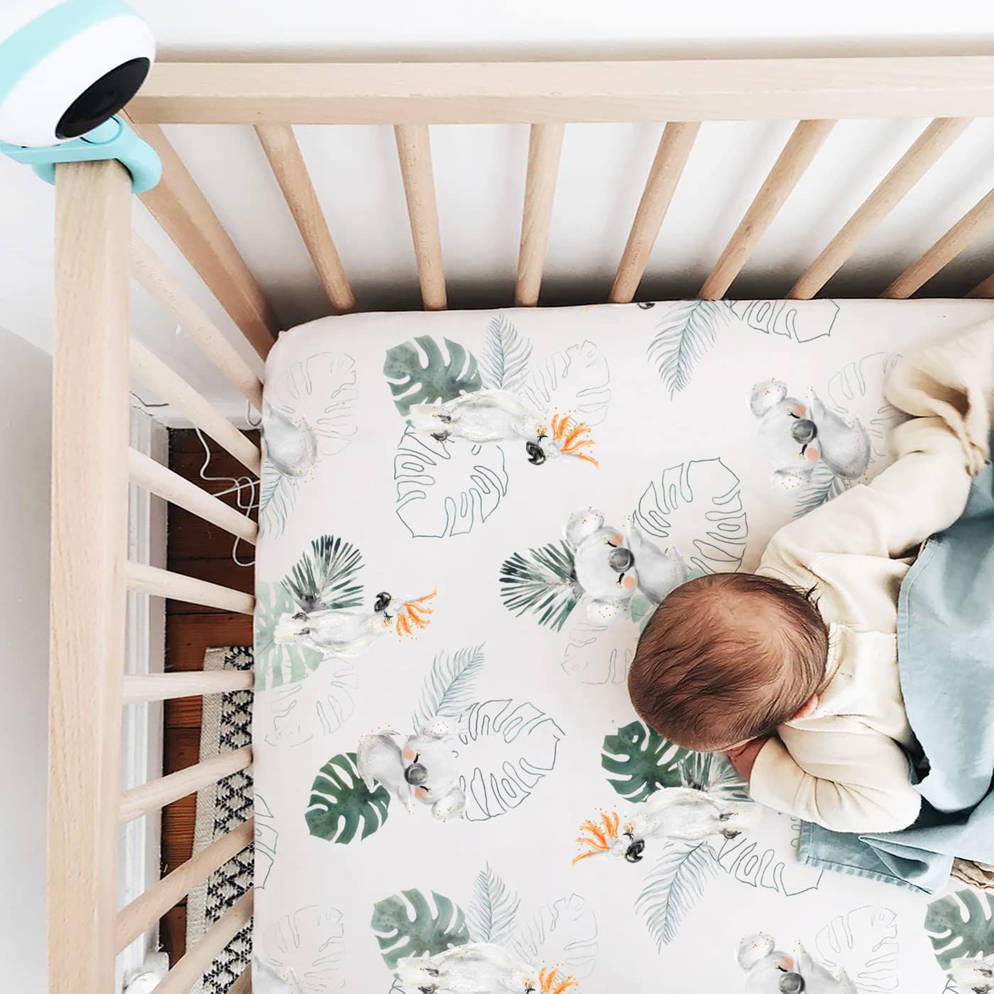Stretch-Spannbettlaken-Set, besonders weich, Jersey, passend für alle Standard-Matratzenauflagen, sicher und anschmiegsam, Kinderbett-Spannbetttuch für Babys, stilvolle Aquarell-Tiere für Babys,