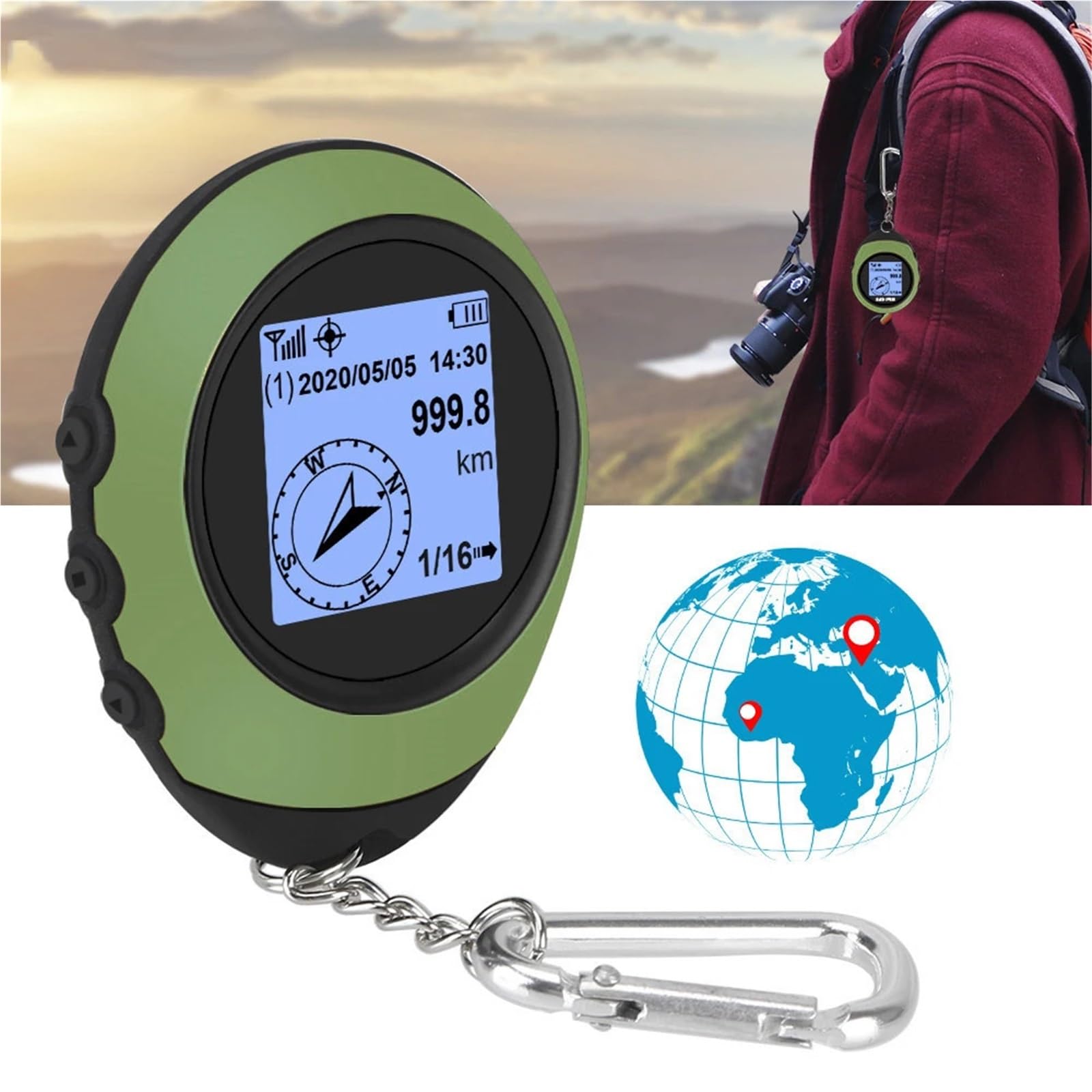 Buscador de satélites, Satélite Mini Portátil GPS Coordenadas Brújula Altitud Localizador Navegador Deportes Al Aire Libre Viajes Senderismo Seguimiento,Medición de señal Sat(Cyan-Blue)