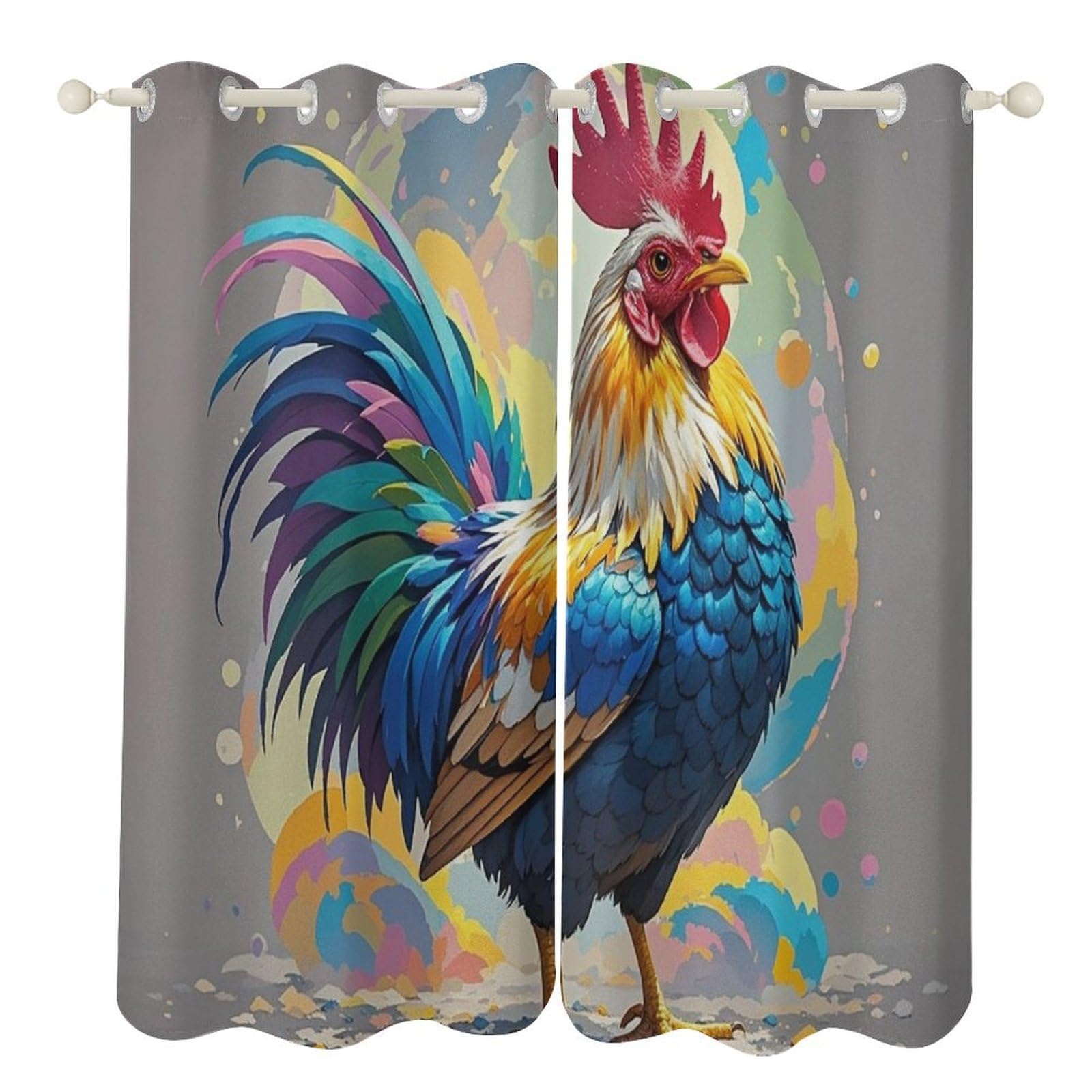 Rideaux occultants thermiques fenêtre salon et salle de bain poule