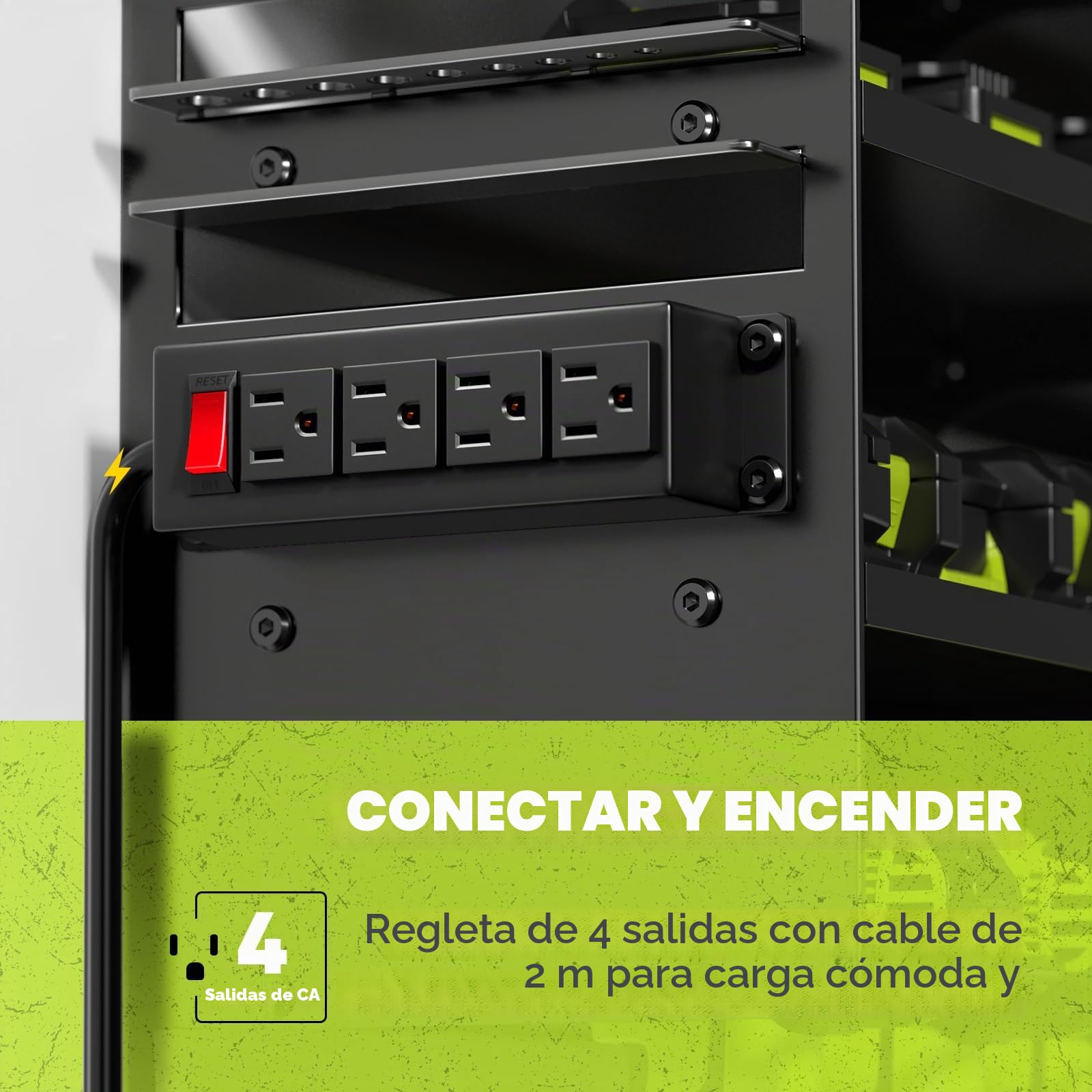 POKIPO Organizador de herramientas eléctricas grande con estación de carga, 4 capas de metal resistente, carga 600 libras con 8 soportes de taladro inalámbricos, carga de estante de batería con 4