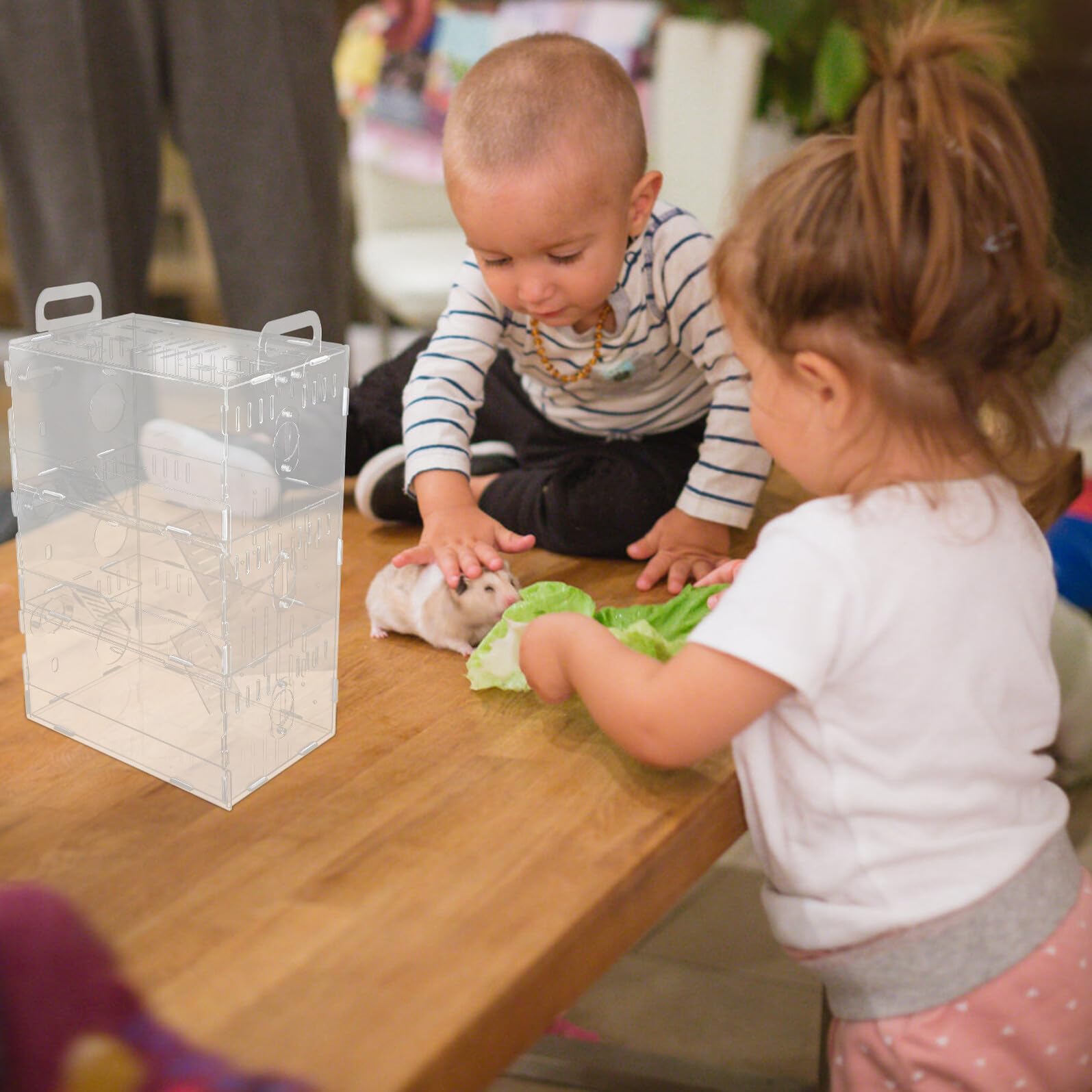 Gadpiparty Jaula para Hámster Pequeña de Acrílico Transparente Tipo Villa de 3 Niveles 30×20×45 CM Casita para Mascotas Pequeñas como Hámster Erizos y Chinchillas