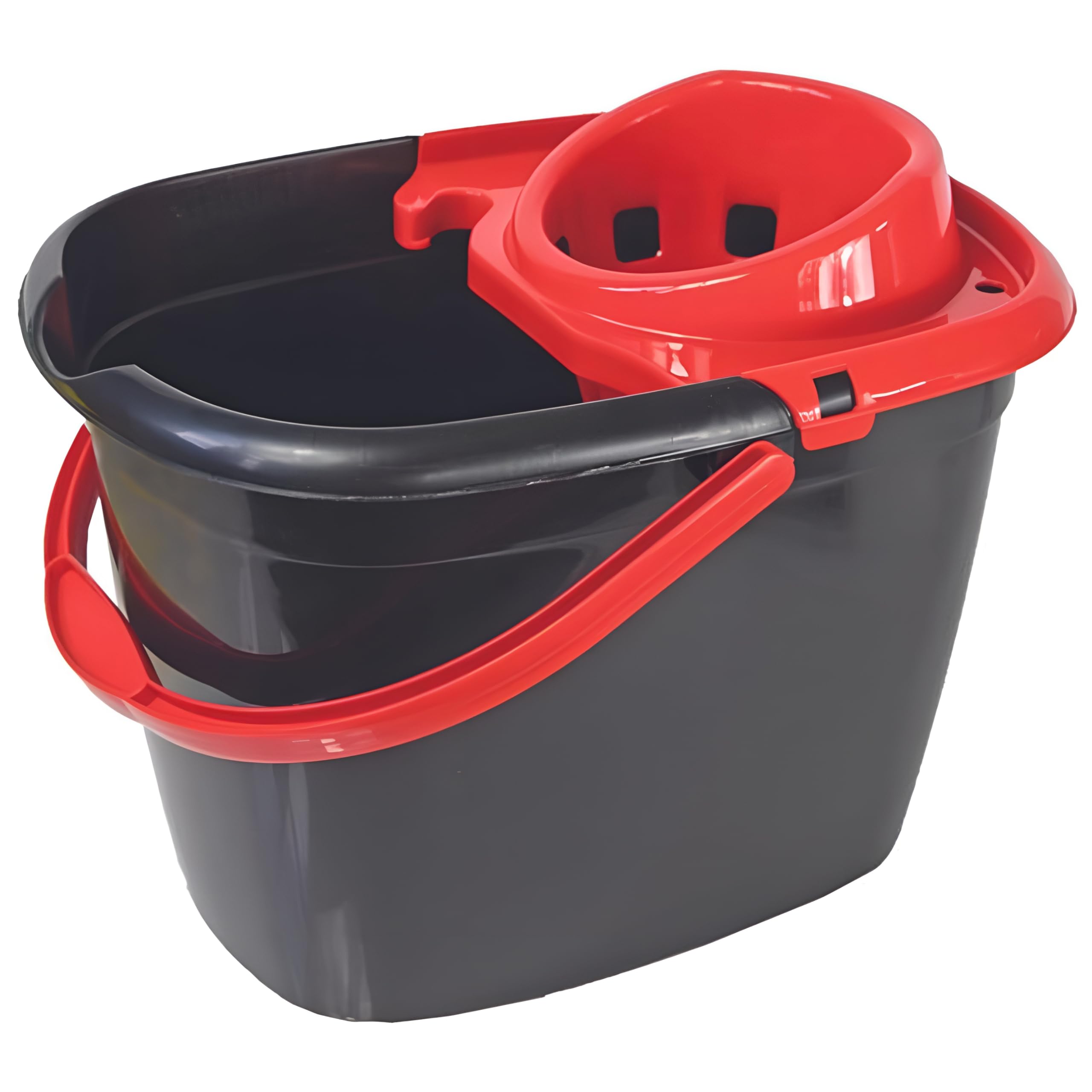 Robert Scott Black Recycled Great British Plastic Bucket With Red Wringer - 14 Ltr - Janitorial Supplies