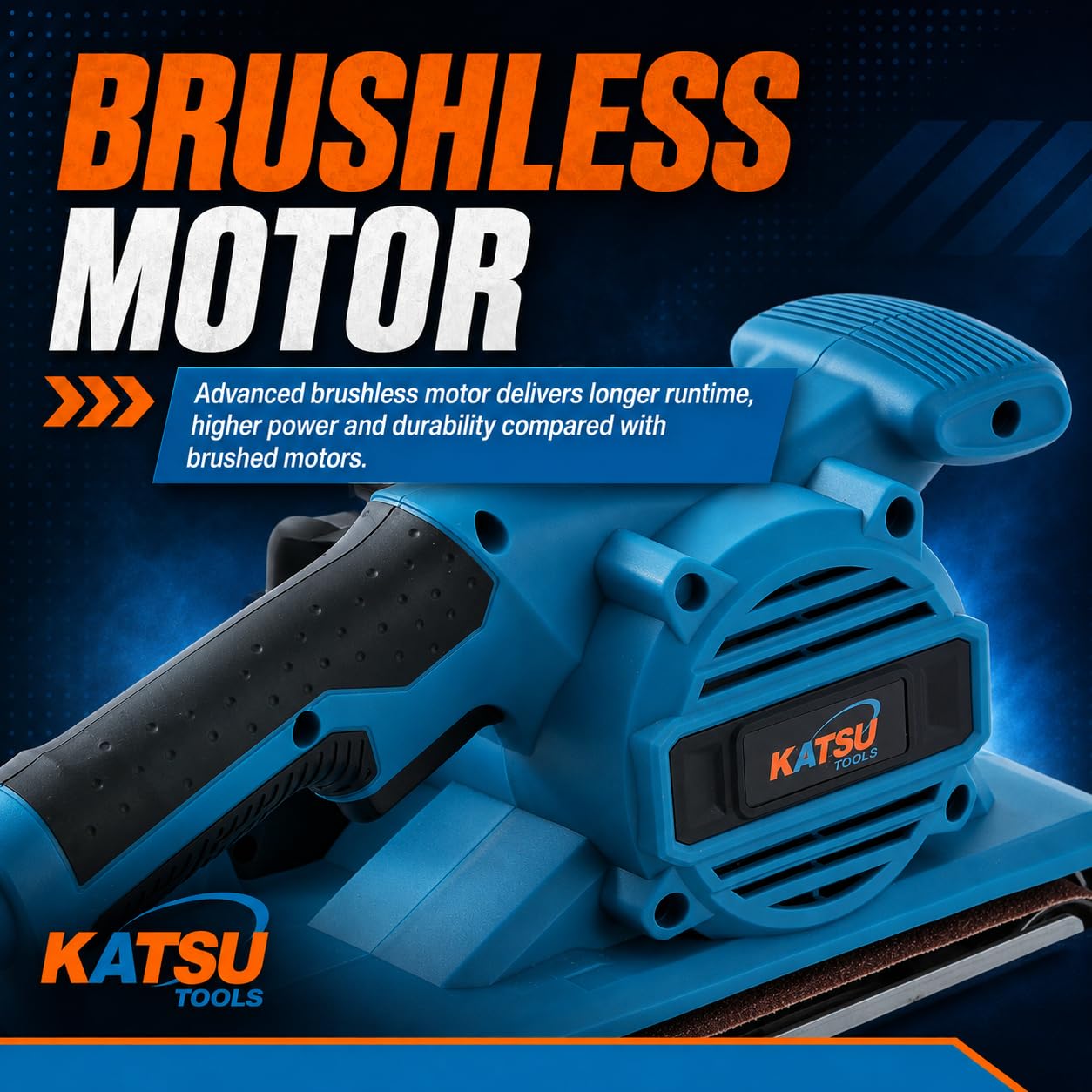 KATSU Tools 18V Akku-Bandschleifer - Bürstenloser Motor, 76 × 533 mm Schleifband, variable Geschwindigkeit, Staubbeutel, für Holz, Metall & mehr - Batterie nicht im Lieferumfang enthalten, Modell