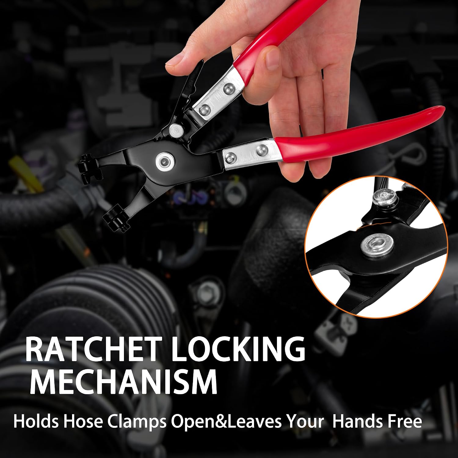 9-Piece Hose Clamp Pliers Set for Fuel Line Disconnect Tool & Water Hoses, Automotive Long Reach Hose Clamp Remover Kit with Flexible Wire Clic-R Type Swivel Jaw Flat Band Pliers