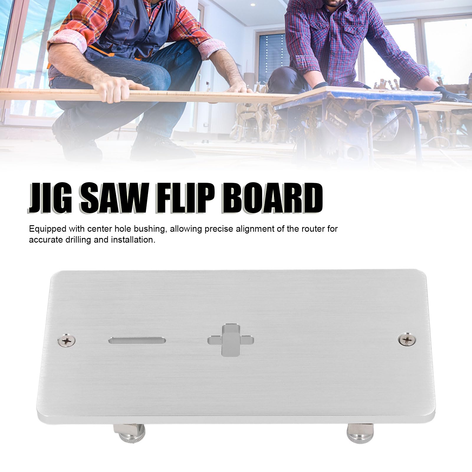 Bonbela Electric Jig Saw Flip Board Aluminum Alloy Router Table Insert Plate for Woodworking, Silver - Image 2