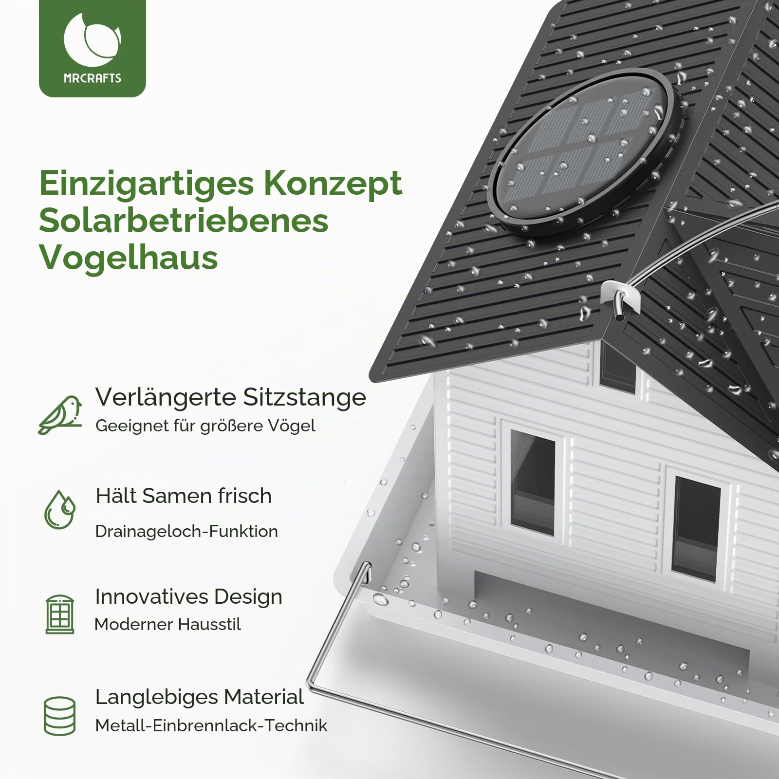MrCrafts Nature Solar-Vogelfutterautomat für Draußen, Hängendes Vogelfutterhaus für Wildvögel, Vogelhaus-Futterautomat für den Außenbereich, Vogelhaus für Gärten
