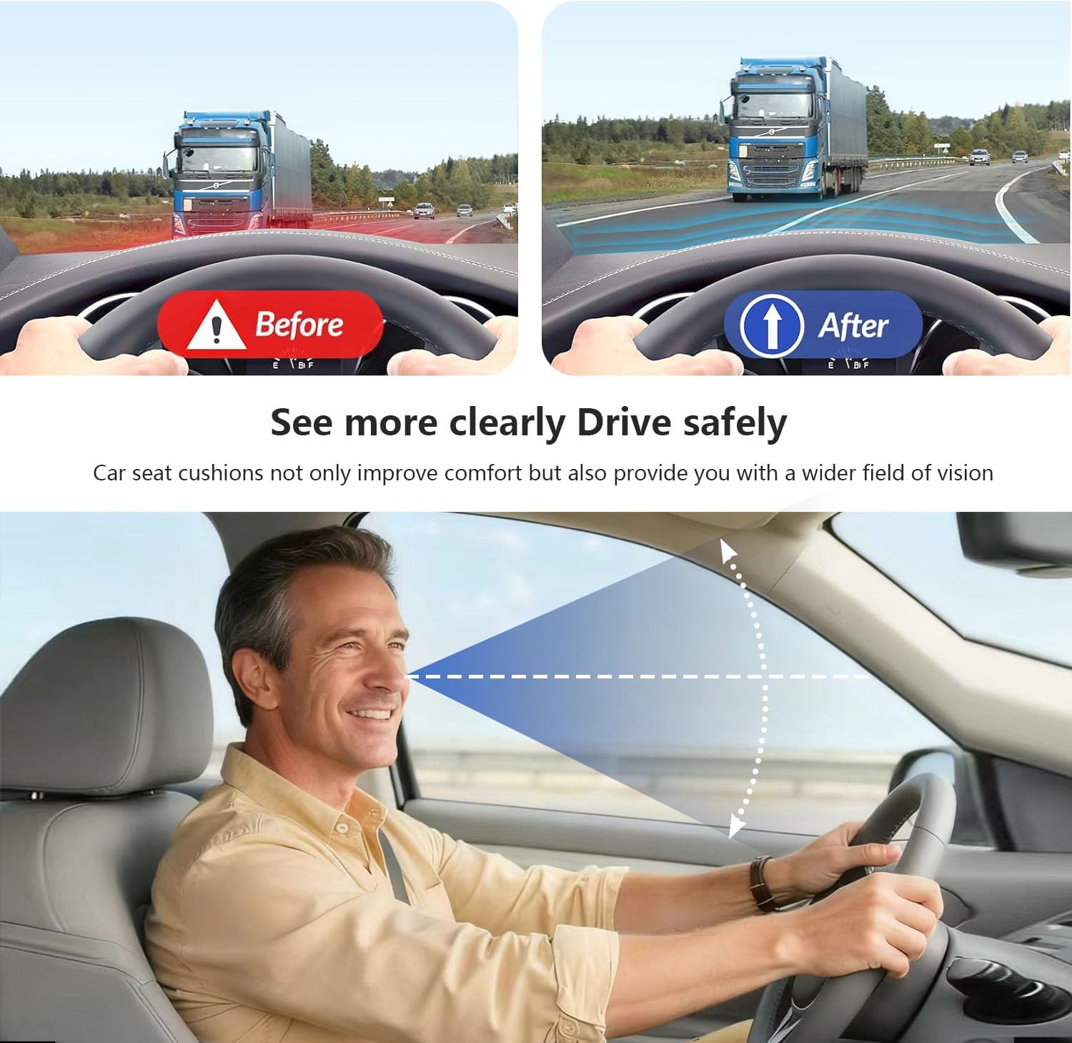 Car Seat Cushion For Back Pain, Office Chair Cushion, Truck Seat Cushion, Memory Foam Seat Cushion Increase Height by 3.94 Inch, Car Cushions For Driving Long Sciatica Tailbone Pain Relief. (1) - Image 6