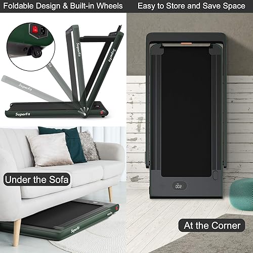 Miniatura 4 de Goplus Caminadora plegable 2 en 1 con pantalla doble, 2.25 HP Superfit debajo del escritorio, cinta de correr eléctrica, sin instalación, altavoz de