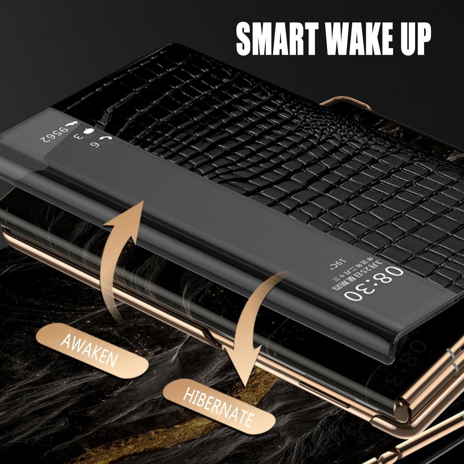 Etui na Huawei Mate XT, magnetyczna inteligentna osłona okna galwanizowana osłona ochronna na obiektyw odporny na zarysowania skórzane etui z klapką (brązowy)