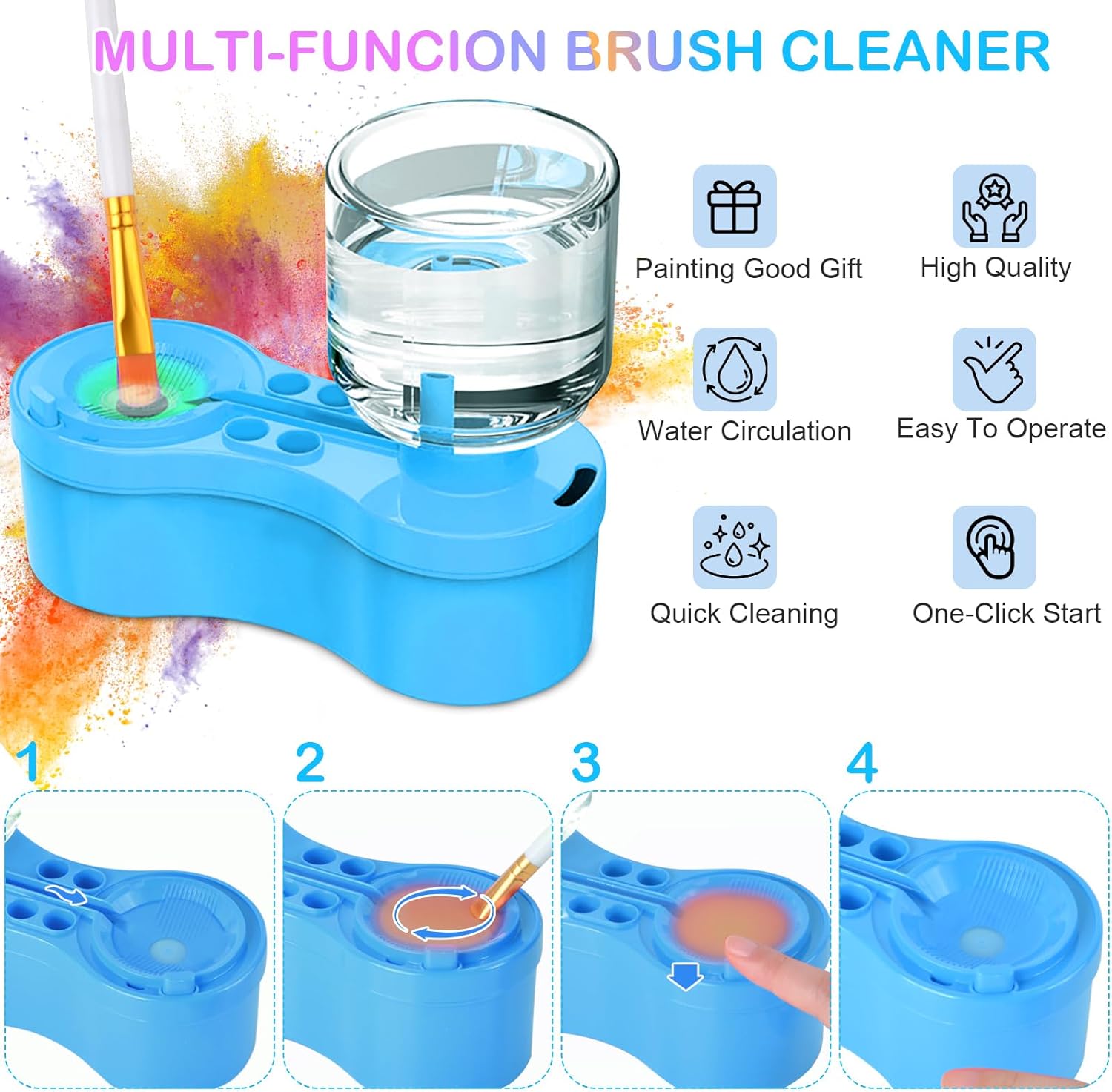 Mikiwon Painting Station, Paint Brush Cleaner and Silicone Art Mat 20"X16" with 10 Paint Brushes, Paint Brush Rinser, Art Supplies Set (Blue)