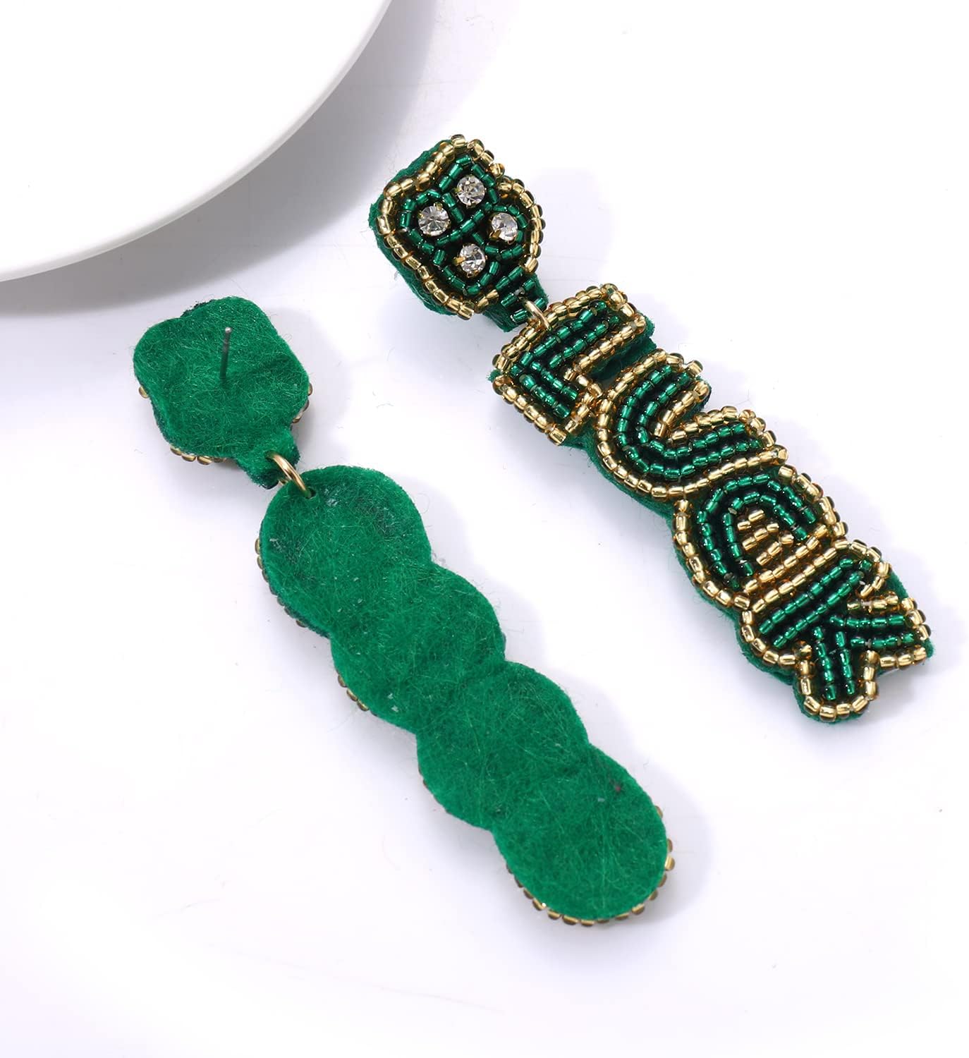 NLCAC 2 Pairs St Patricks Day Earrings Green Beaded Shamrock Earrings Handmade Good Luck Clover Dangle Earrings Funny Irish Holiday Party Jewelry Gifts - Image 6