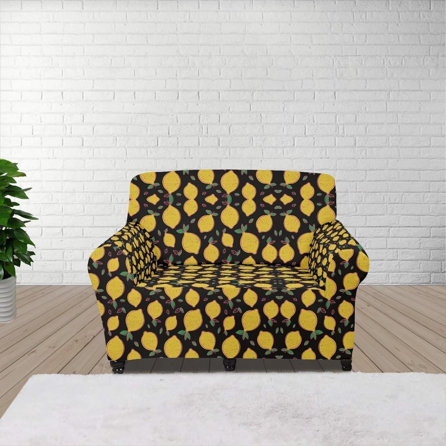 ZOUTAIRONG Home Sofa Decorative Lemon Print Sofas Covers Thick Couch Cover 1 Piece Stretch Fit Sofa Cover Couch Covers for Dogs Non Slip Soft Sofa Slipcover, Size S