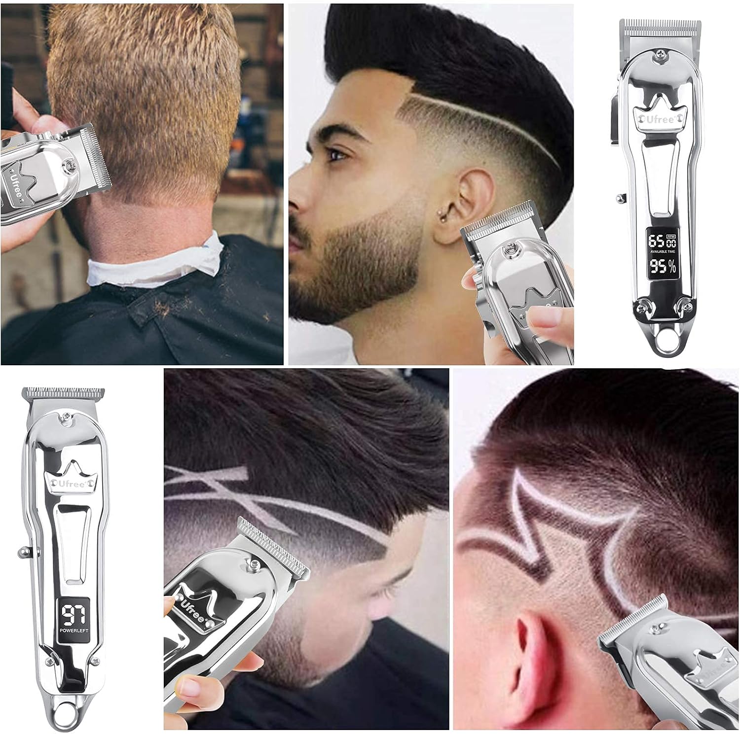 Ufree Hair Clippers for Men + T-Blade Trimmer Kit, Professional Hair Cutting Kit Beard Trimmer Barbers Clippers for Men Women Kids Clipper Set Cordless & LED Display (Silver) : Beauty & Personal Care