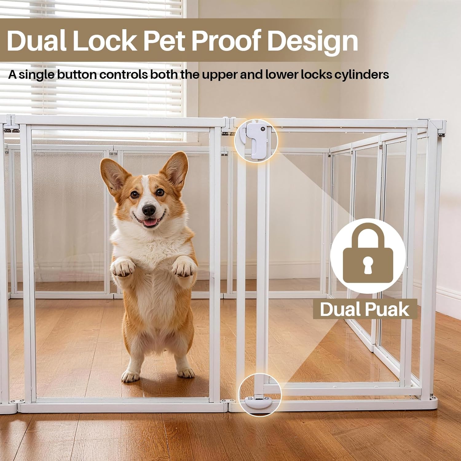 24" H Acrylic Dog Playpen Indoor, Metal Frame Clear Dog Playpen with Door - 8 Panels, Easy Assemble Pet Fence, DIY Foldable Pet Pen for Ducks Puppy Rabbit Small & Medium Pets- 8Pcs White