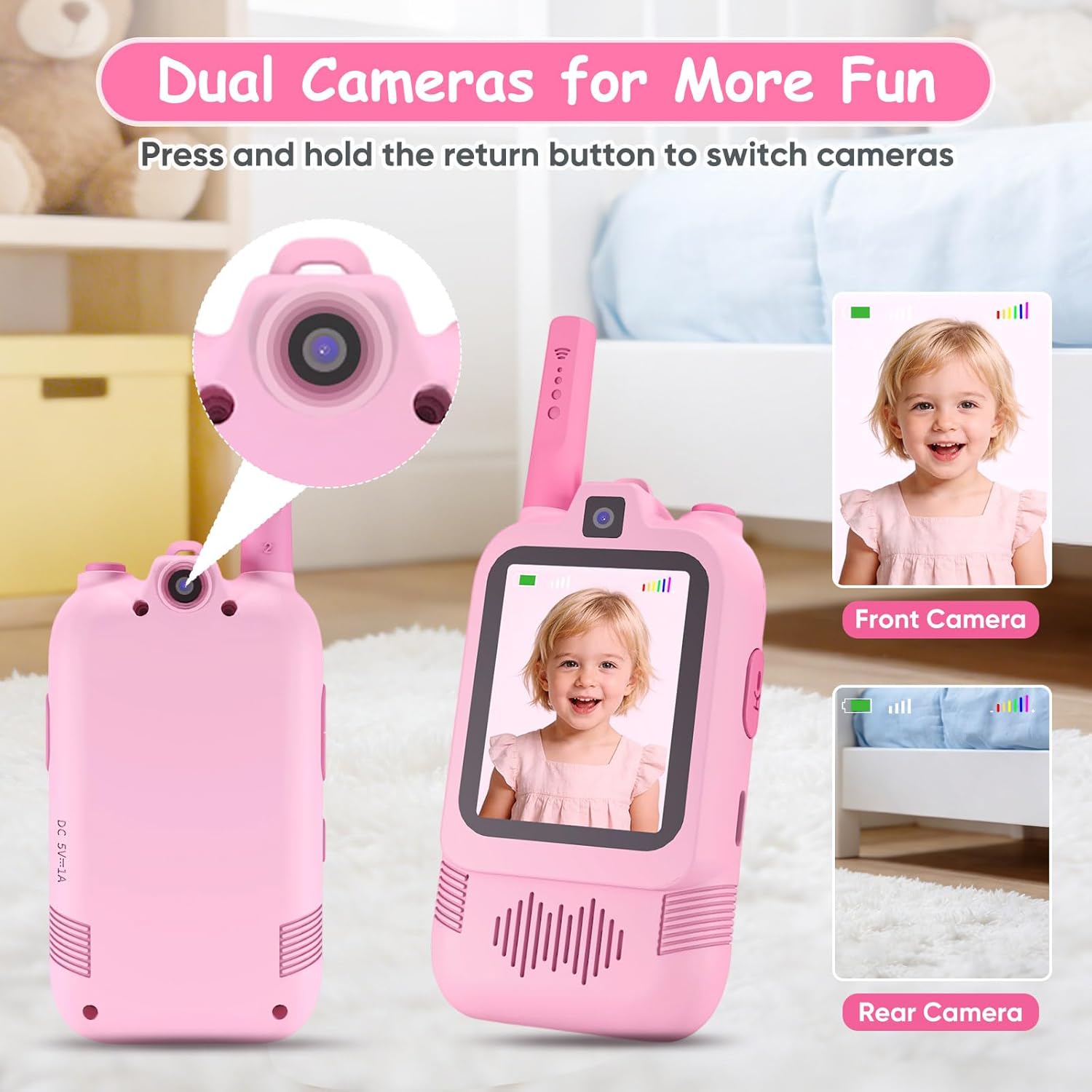 Video Walkie Talkies for Kids with Front and Rear Cameras, 2 Pack Long Range Rechargeable Kids Walkie Talkies with Video Call, Walkie Talkies Toy Gift for Indoor Outdoor Camping Hiking Boys Girls