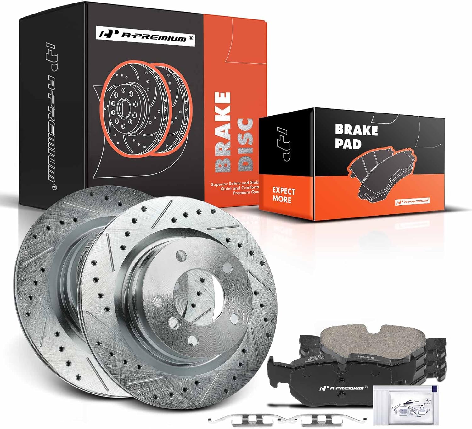 A-Premium 11.80 inch (299.8mm) Rear Drilled and Slotted Disc Brake Rotors + Ceramic Pads Kit Compatible with BMW Models - 328i 2007-2013, 325i 2006, 323i 2006-2011, 6-PC Set
