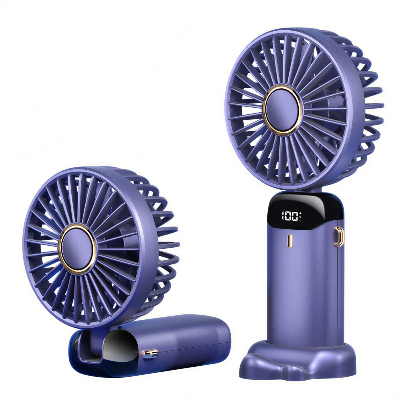 Portable Hand Held Fan, Handheld USB Rechargeable Fans with Variable 5 Speeds, Mini Fan Foldable Desk Desktop Fans with LED Display for Home Office Bedroom Outdoor and Travel (Purple)