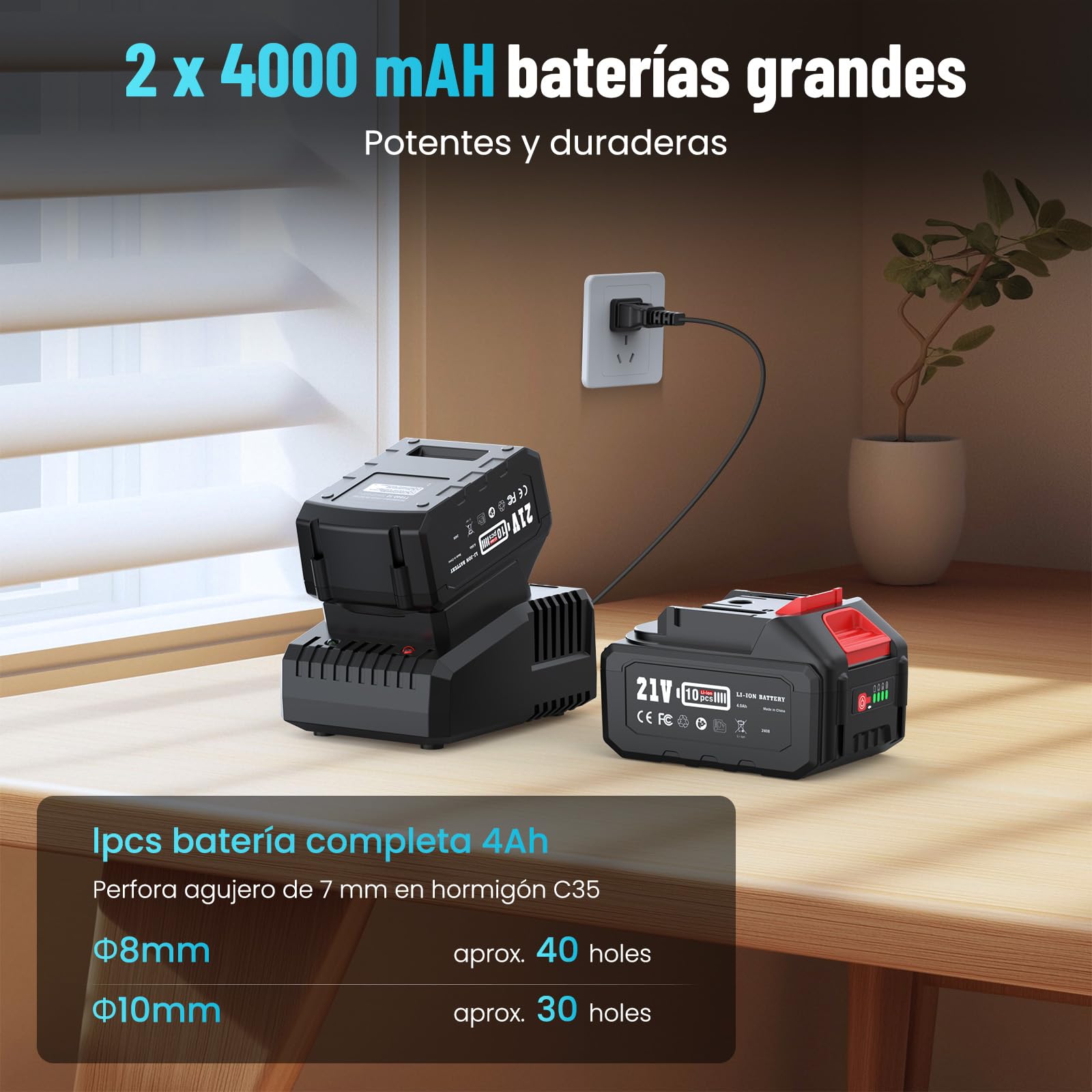 Seesii 4-in-1 Martillo Perforador a Bateria: SDS-plus, 2 x 4.0Ah Baterías, Motor sin Escobillas, 2.1J Juego de Martillo Percutor, en Renovaciones Domésticas y Para Aficionados al Bricolaje