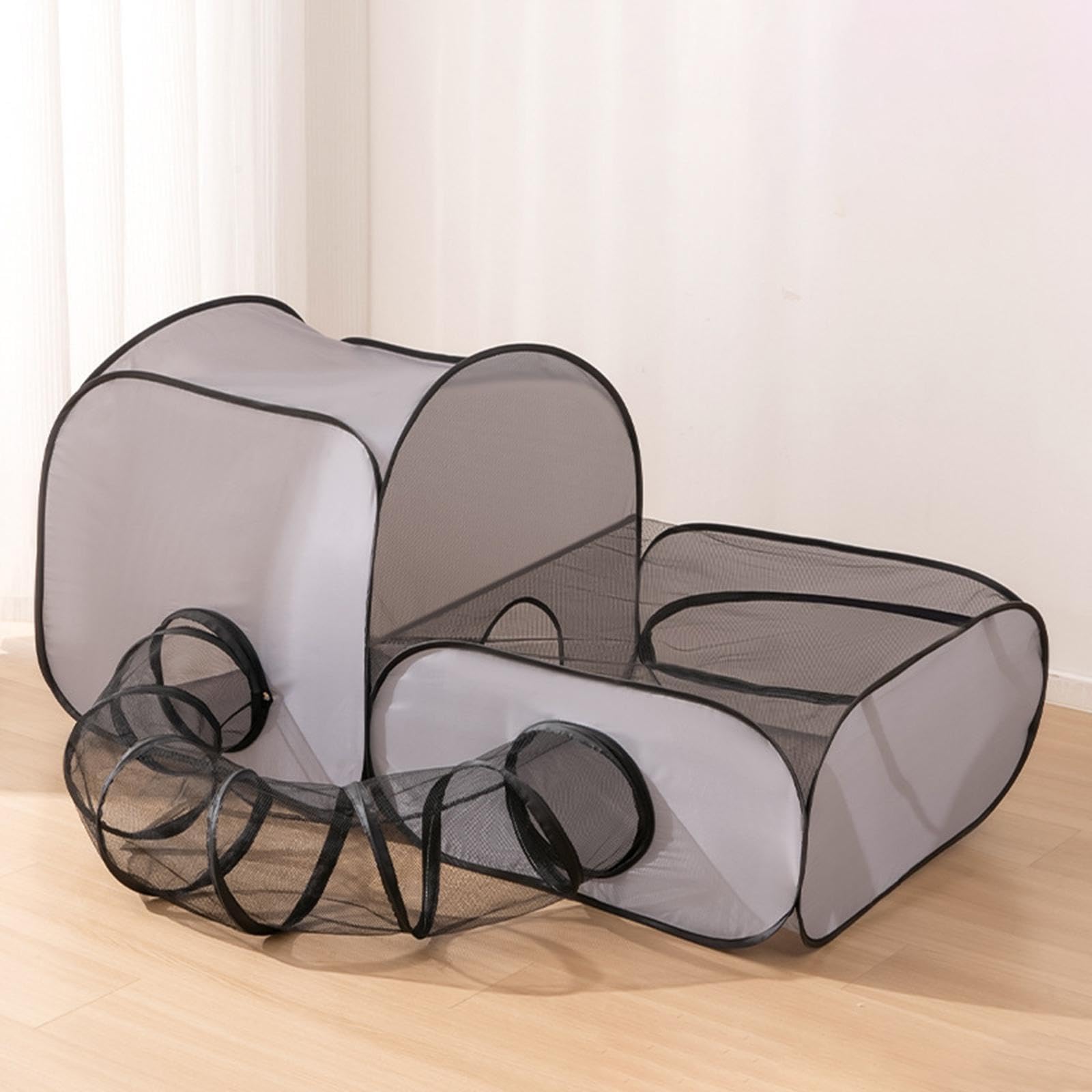 Tunnel pour Chat D'intérieur, Tente, Tunnel Pliable en Filet Interactif, Cage Universelle 2 en 1 pour Rats, Chiens et Lapins D'extérieur, L