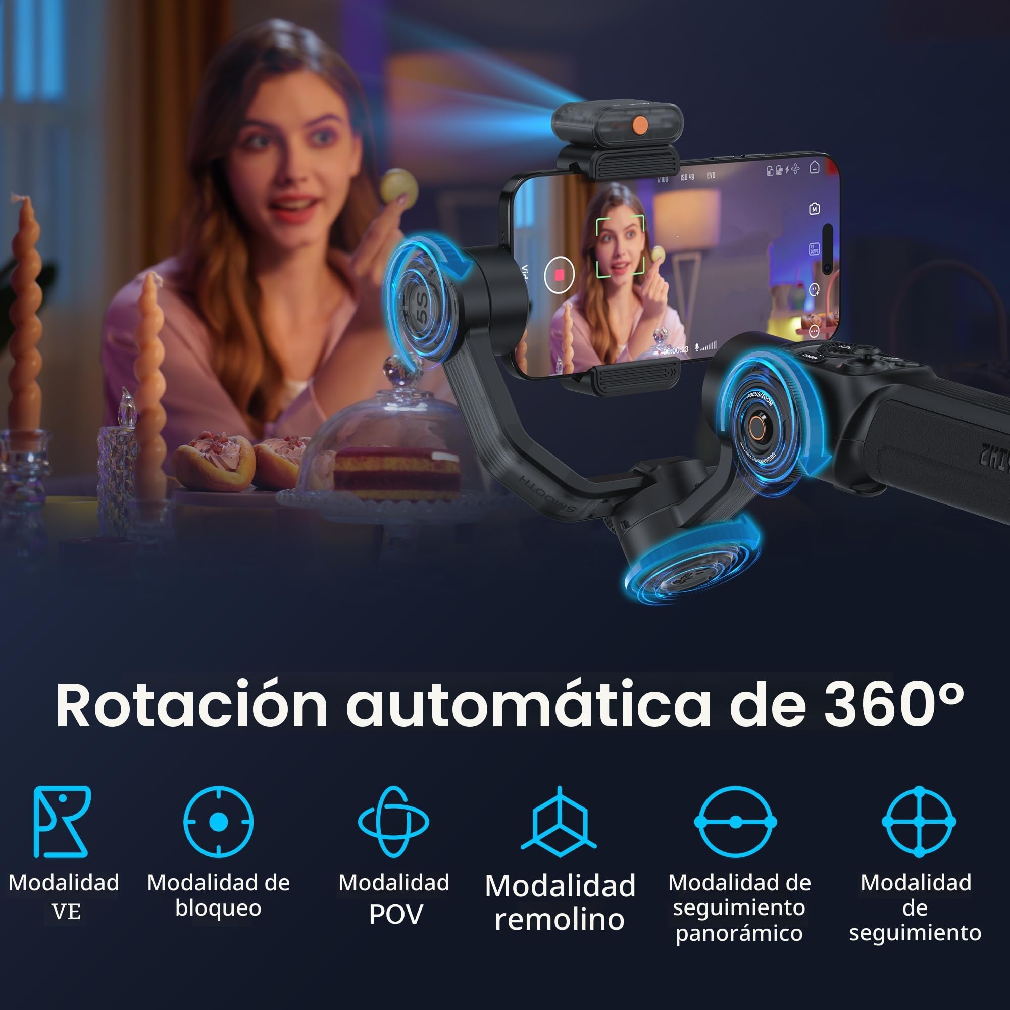 ZHIYUN Smooth-5S AI Combo[Oficial] Estabilizador Smartphone, Handy Gimbal de 3 Ejes con Trípode, AI Tracker, Luces de Llenado, Estabilizador de Teléfono Móvil, para Vlog, Youtube, TikTok