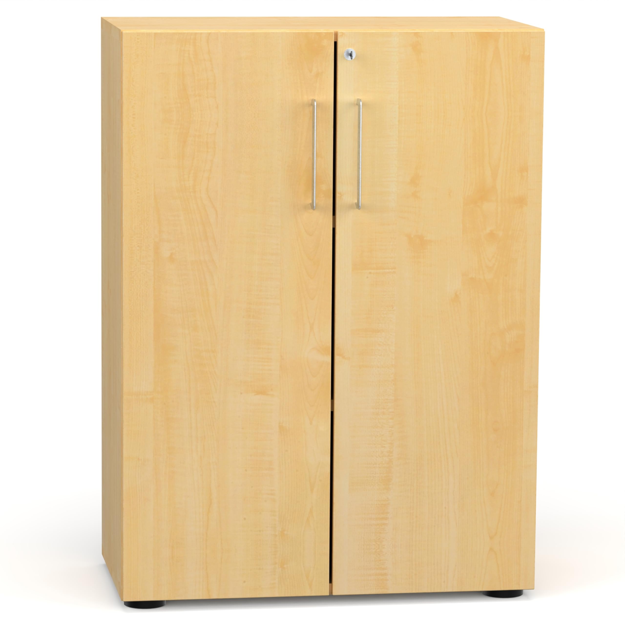 Flügeltürenschrank Cabino 80×42×110 cm – abschließbarer Aktenschrank 3OH in Ahorn mit 110° Drehtüren & Metallgriff