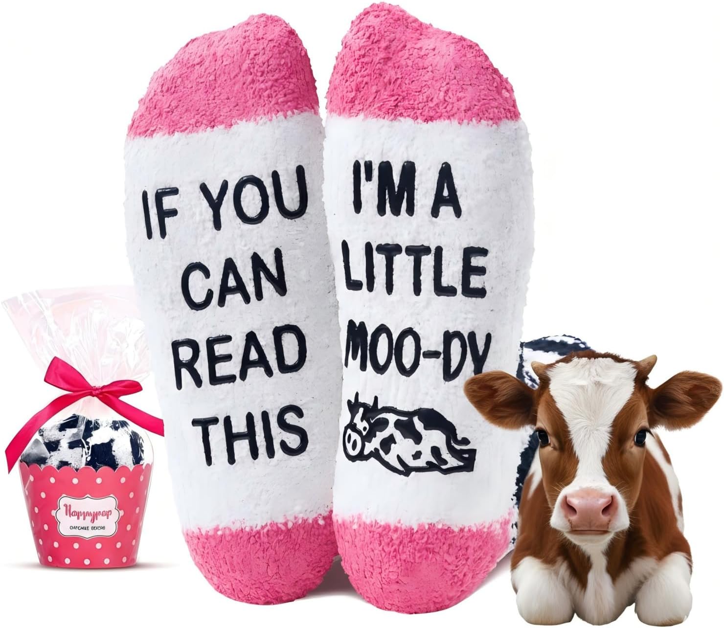 HAPPYPOP Cow Print Socks for Women - Fuzzy, Funny Horse Gifts for Teen Girls & Animal Lovers
