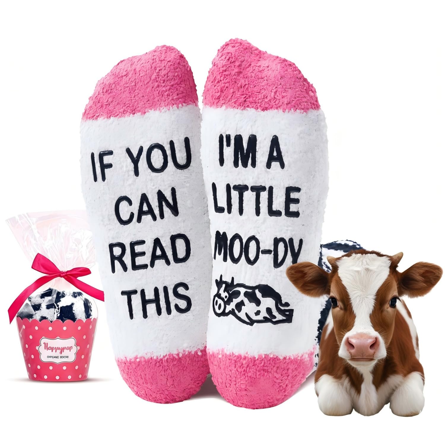 HAPPYPOP Cow Print Socks for Women - Fuzzy, Funny Horse Gifts for Teen Girls & Animal Lovers