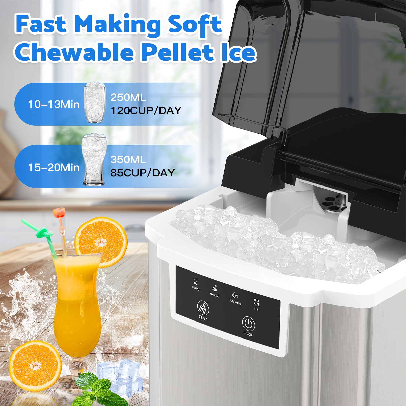 Countertop Ice Makers Machine With Basket And Scoop, 33lbs/24h Soft Chewable Pellet Ice, One-Click Operation, Nugget Ice Maker For Home, Kitchen, Camping, RV, Office And Party, Black on Fridge.com - View 2
