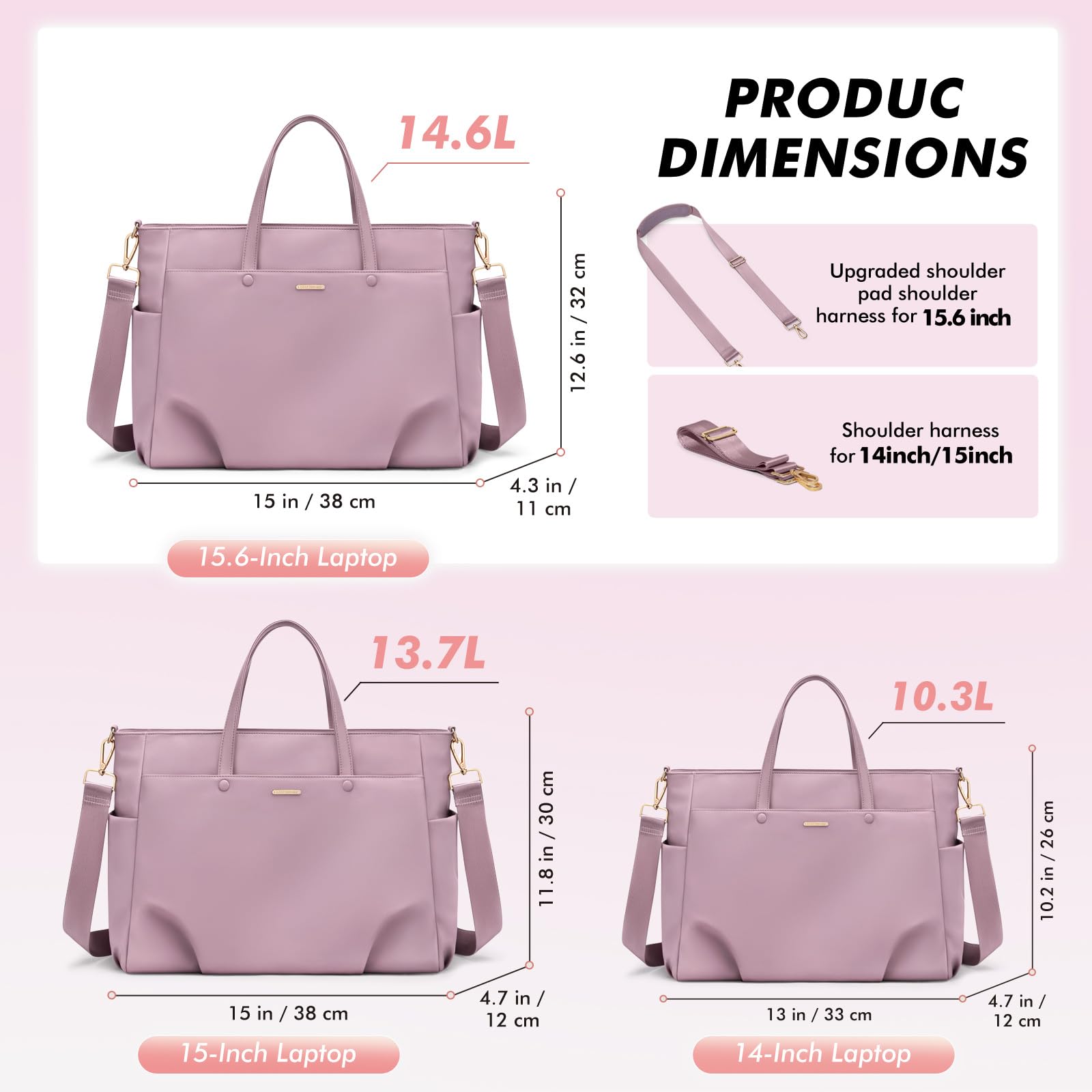 GOLF SUPAGS Borsa Tote per Laptop da 15.6 Pollici, Borsa a Tracolla per Computer Borsas da Lavoro Grande per Donna, Custodia per Laptop Borsas Elegante per Viaggi D'affari (Viola Rosato)