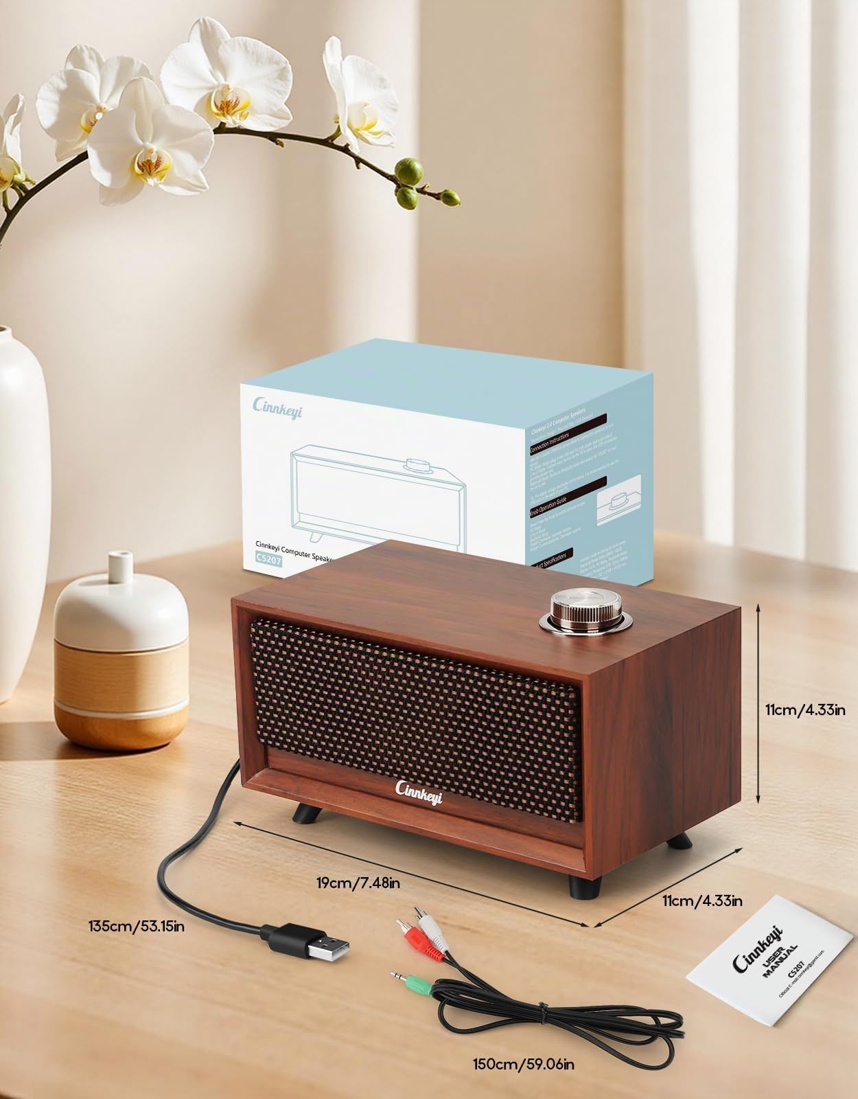 Holz-PC-Soundbar Computerlautsprecher – PC-Lautsprecher USB-betrieben | PC | Line-In | Bluetooth 3 Modi, 3,5 mm / USB-Eingang Kompakte Stereo-Soundbar aus Holz für Desktop, Laptop, Monitor, Tablet