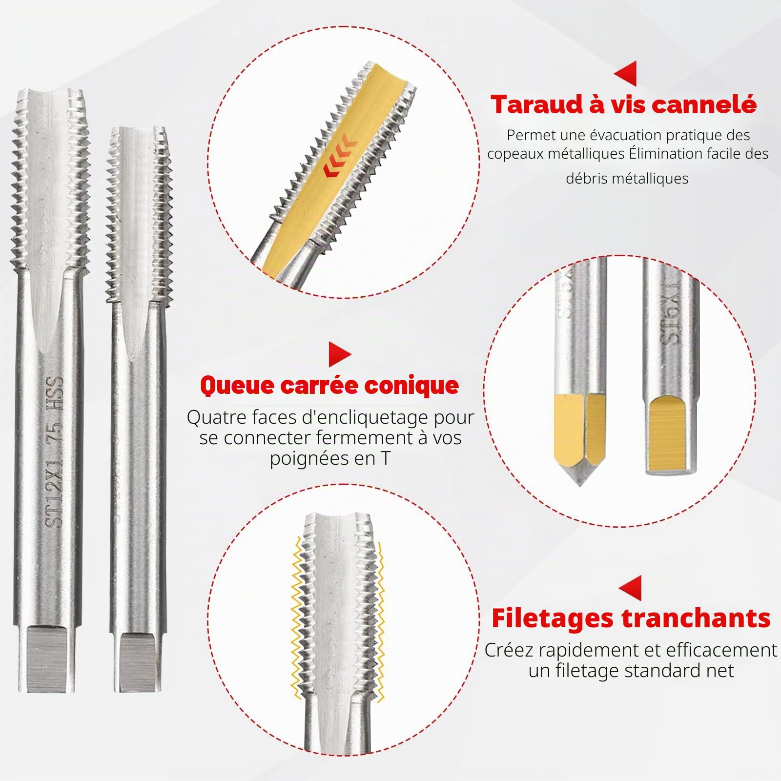 FreeTec 131pcs Kit Réparation Filetage, Kit Helicoil M5 M6 M8 M10 M12, Coffret Réparation Filetage Helicoil avec Forets HSS Tarauds et Inserts Hélicoïdaux pour Bloc-cylindres et Carter d'Huile (Rouge)