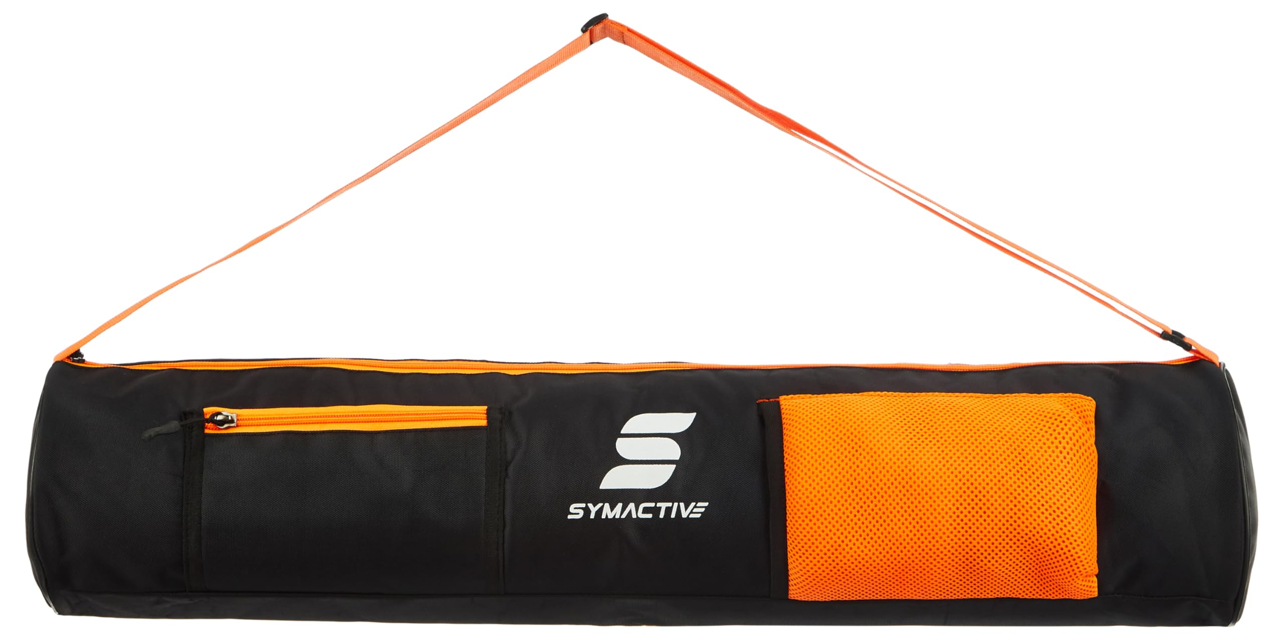 Amazon Brand - Symactive Polyester Yoga Mat Bag | Waterproof & Washable Fabric | Double Spacious Pockets | Adjustable Shoulder Strap | Fits Up to 8mm Yoga Mat | Durable Fabric | Black