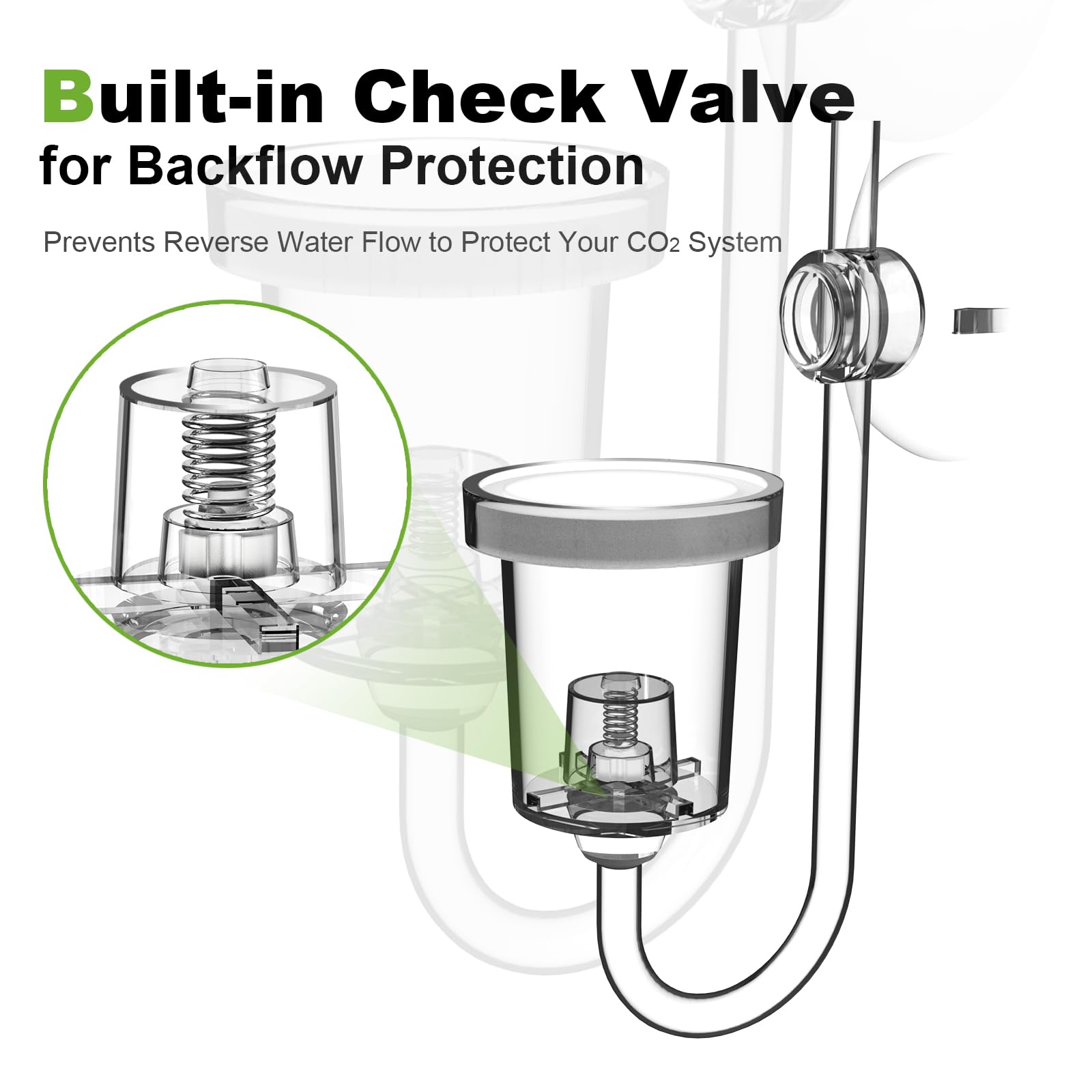 FZONE Acrylic Aquarium CO₂ Diffuser with Built-in Check Valve & Bubble Counter, Syringe & Suction Cup – Fine Bubble CO₂ Delivery for Planted Tanks (M-25mm) - 3