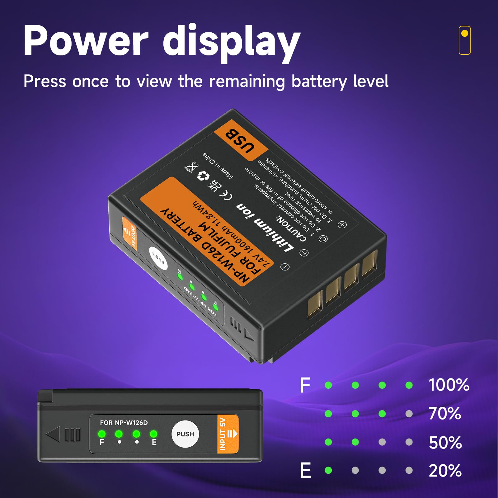 NP-W126S Replacement Battery for Fujifilm Fuji X-T100, X-T200