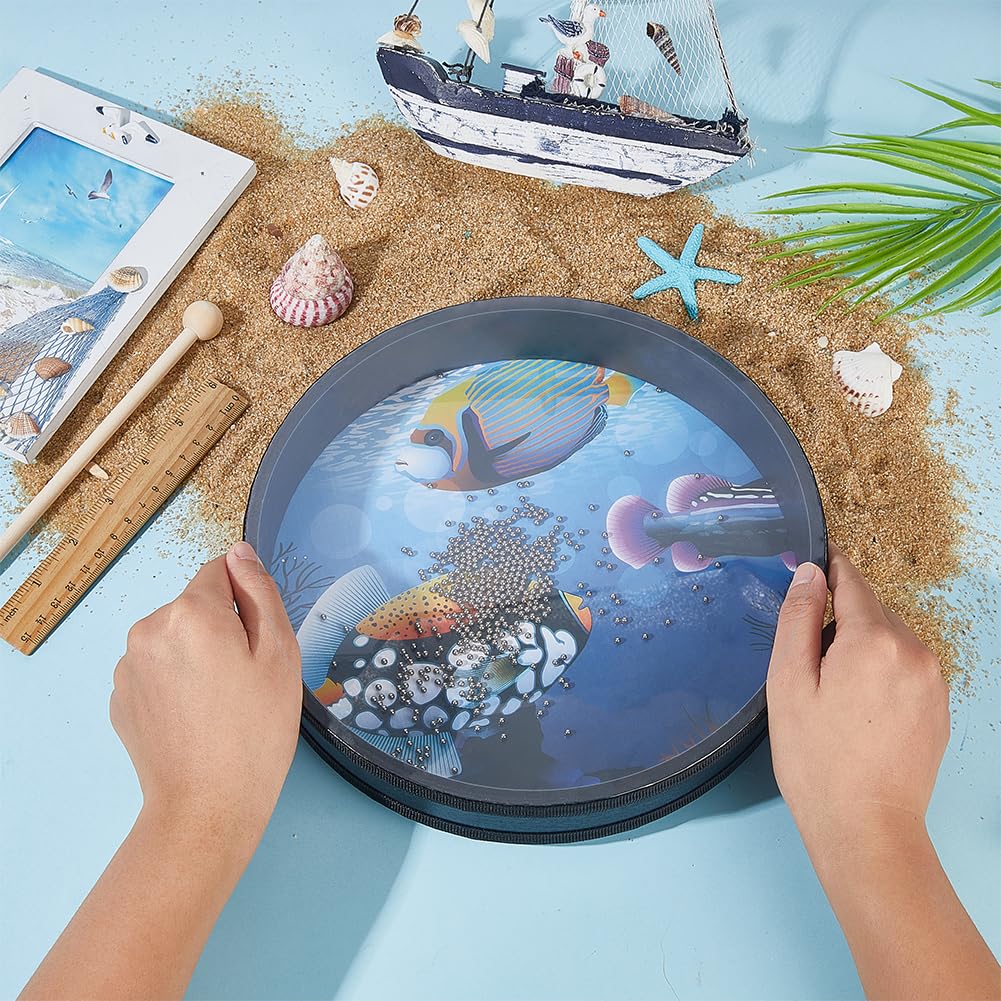 OLYCRAFT 1 Pcs Ocean Drums with 2 Pcs Wood Drumstick Wave Bead Drums With Fish Pattern 25.5cm Sea Sound Drum with Wave Beads Sea Sound Musical Percussion Instrument for Home Supplies - Image 3