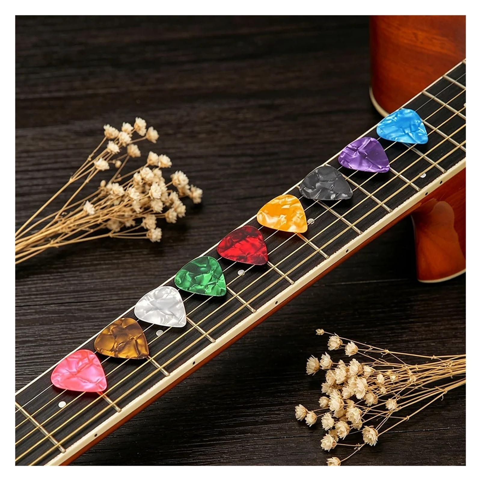 Plectres de guitare acoustique, 200 pièces, Pack de variétés de perles colorées, jauges fines et moyennes lourdes for l'acoustique(1.20mm)